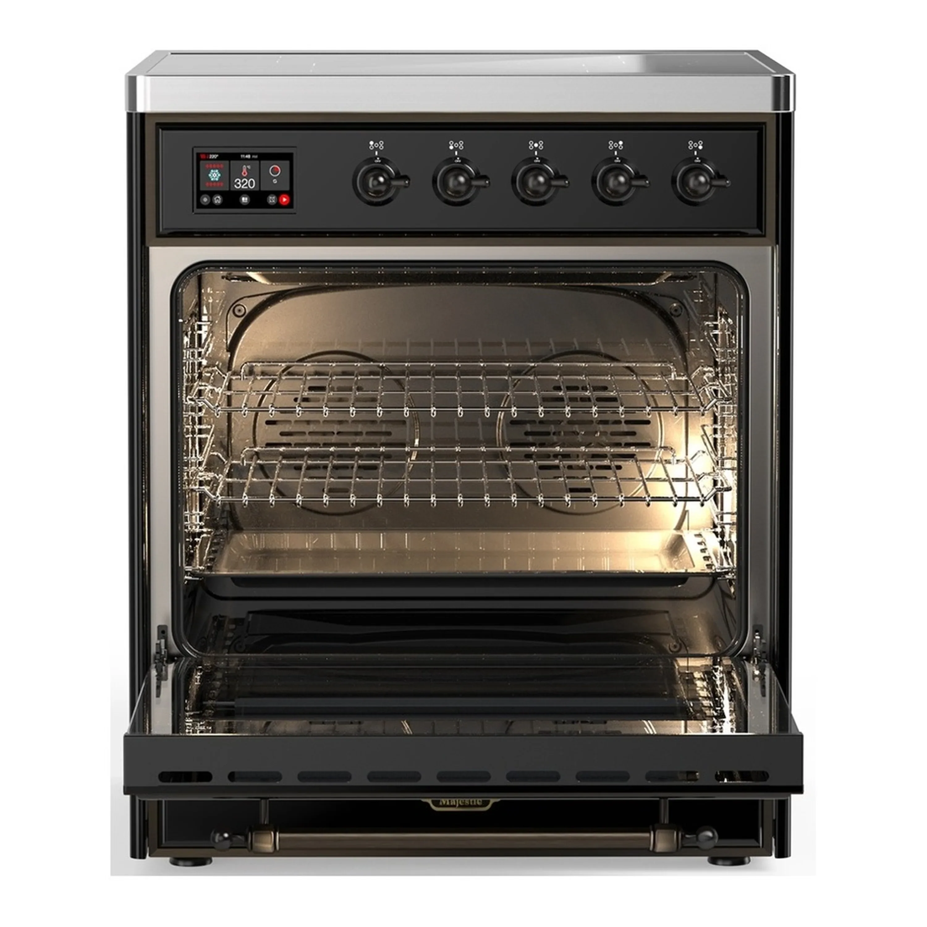 ILVE Majestic III 30-Inch Induction Range with 4 Induction Elements and Triple Glass Door Electric Oven in Glossy Black with Burnished Trim (UMIB30NR3BKB) - Image 3