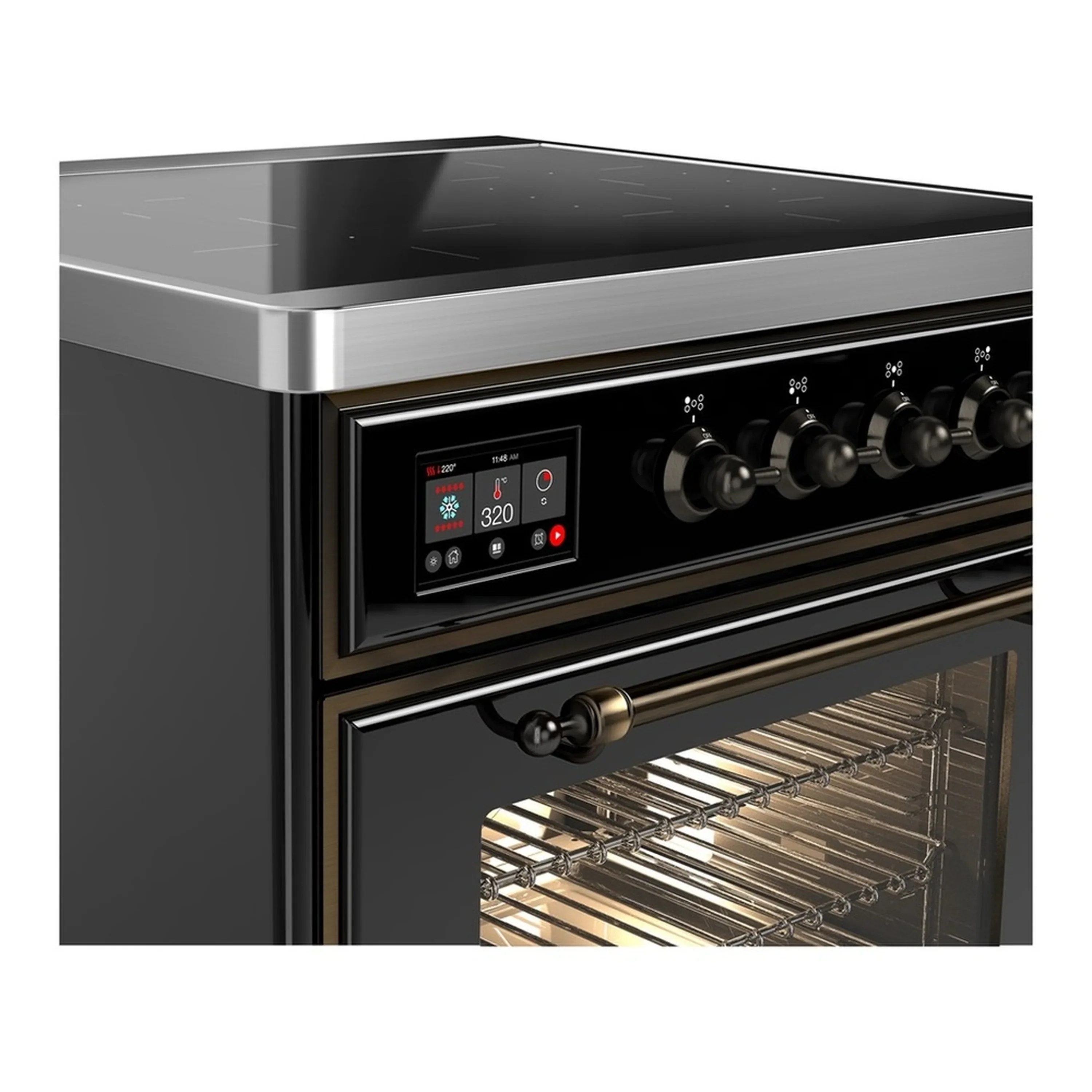 ILVE Majestic III 30-Inch Induction Range with 4 Induction Elements and Triple Glass Door Electric Oven in Glossy Black with Burnished Trim (UMIB30NR3BKB) - Image 4