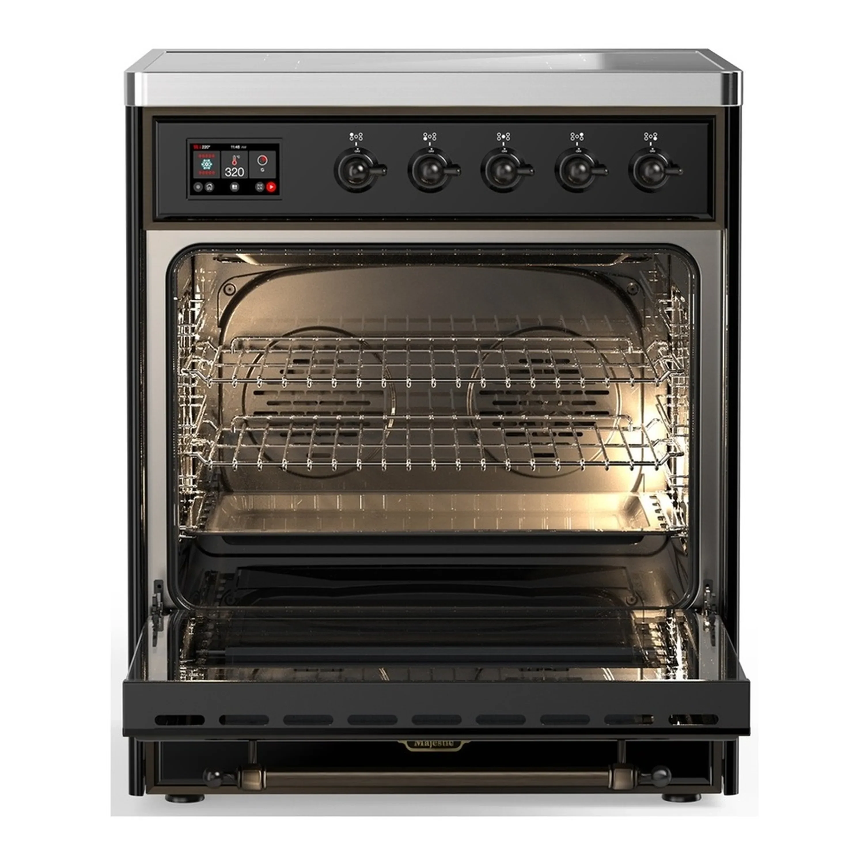 ILVE Majestic III 30-Inch Induction Range with 4 Induction Elements and Solid Door Electric Oven in Glossy Black with Burnished Trim (UMIB30QNR3BKB) - Image 3