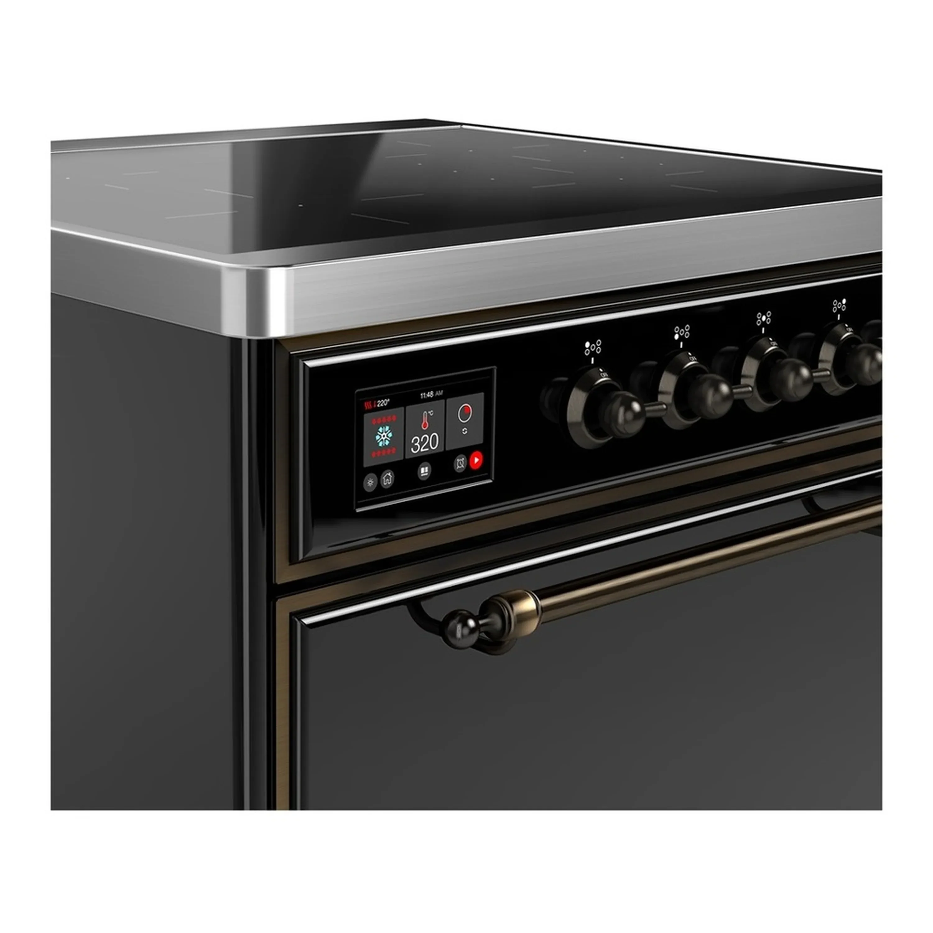 ILVE Majestic III 30-Inch Induction Range with 4 Induction Elements and Solid Door Electric Oven in Glossy Black with Burnished Trim (UMIB30QNR3BKB) - Image 4
