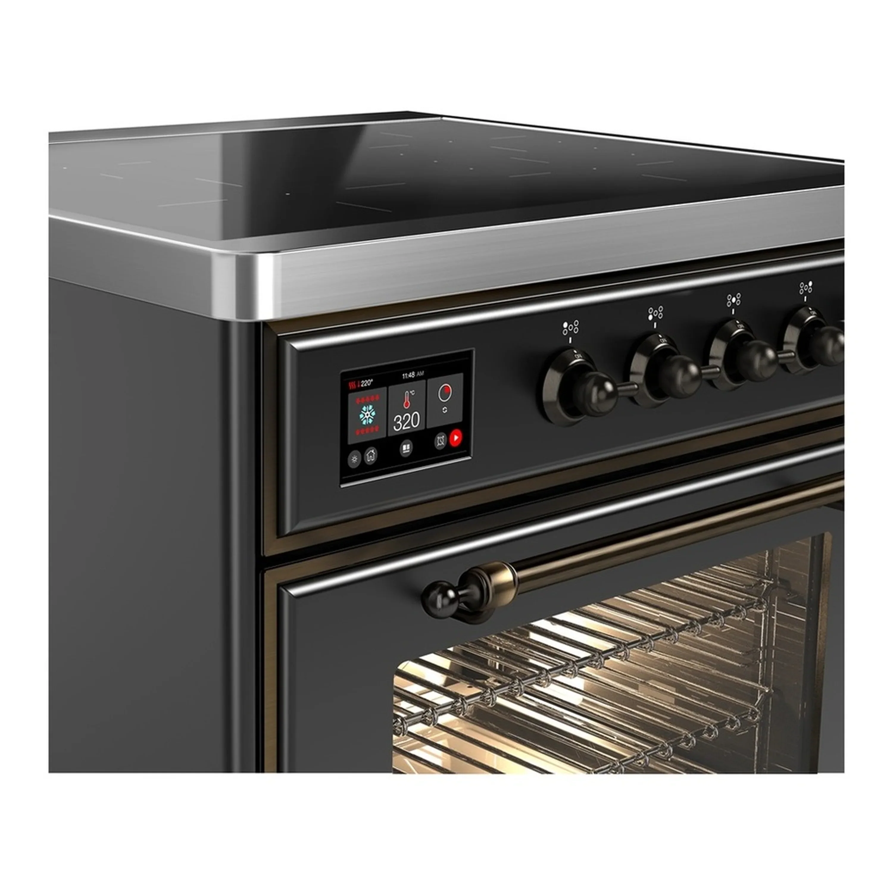 ILVE Majestic III 30-Inch Induction Range with 4 Induction Elements and Triple Glass Door Electric Oven in Matte Graphite with Burnished Trim (UMIB30NR3MGB) - Image 4