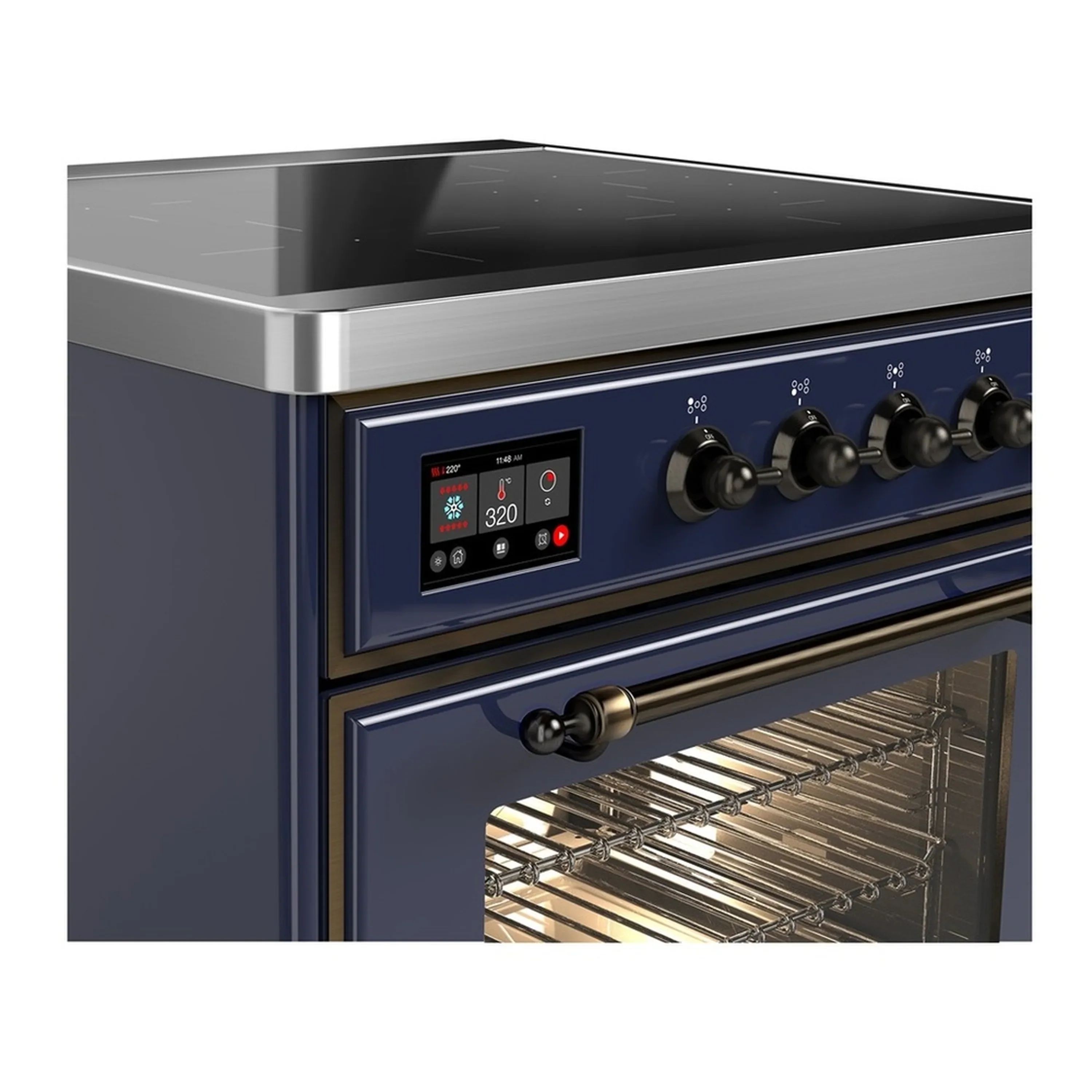 ILVE Majestic III 30-Inch Induction Range with 4 Induction Elements and Triple Glass Door Electric Oven in Mightnight Blue with Burnished Trim (UMIB30NR3MBB) - Image 4