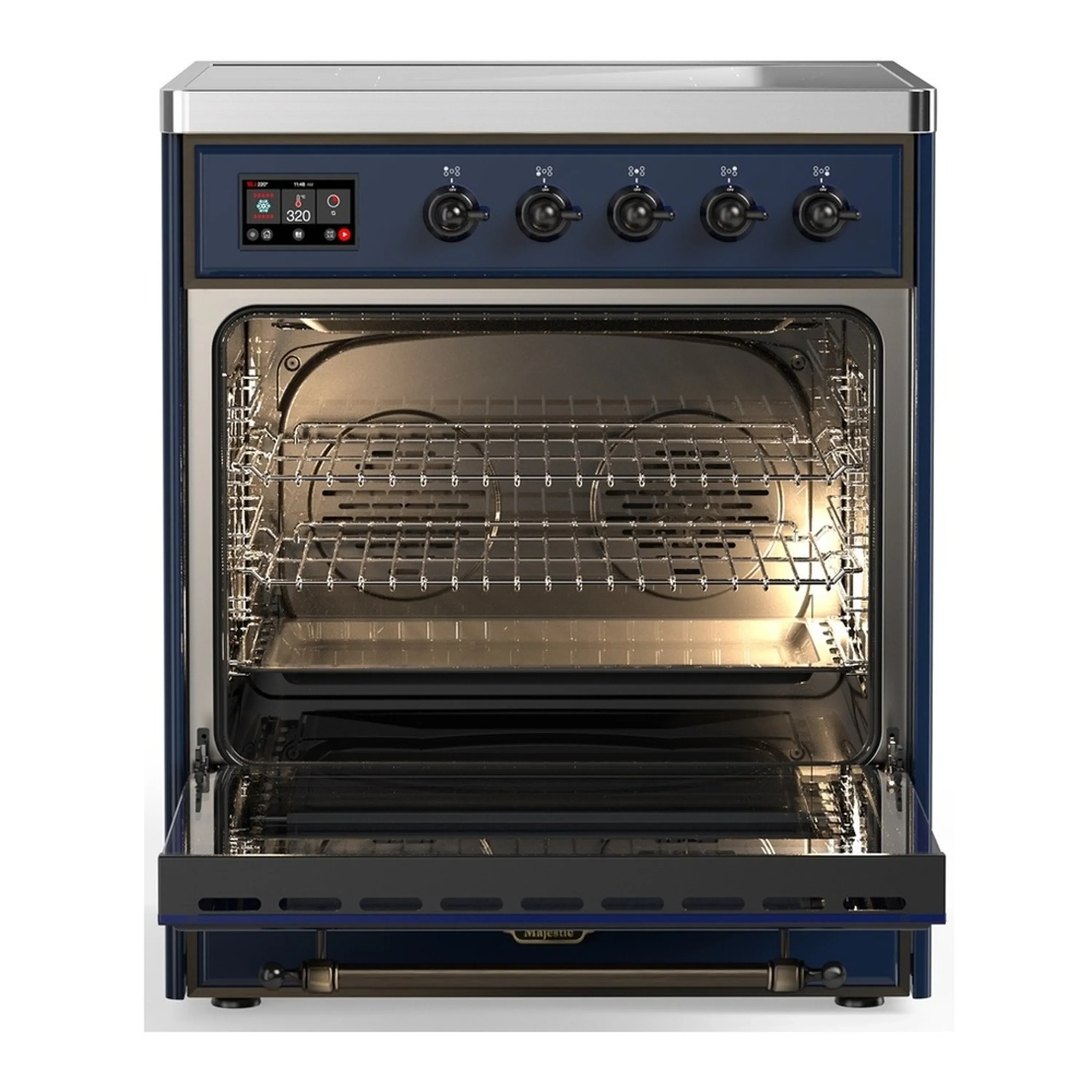 ILVE Majestic III 30-Inch Induction Range with 4 Induction Elements and Solid Door Electric Oven in Mightnight Blue with Burnished Trim (UMIB30QNR3MBB) - Image 3