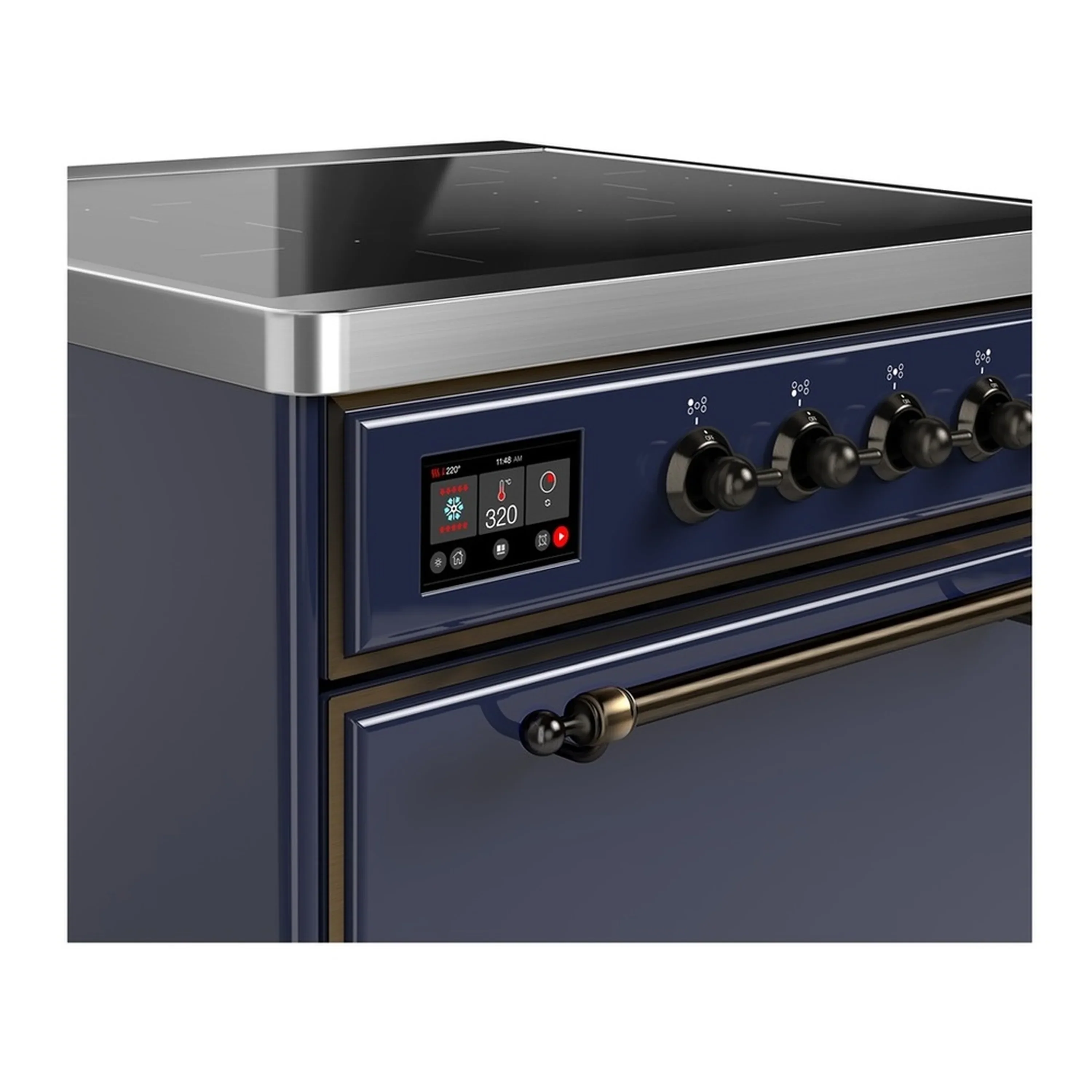 ILVE Majestic III 30-Inch Induction Range with 4 Induction Elements and Solid Door Electric Oven in Mightnight Blue with Burnished Trim (UMIB30QNR3MBB) - Image 4