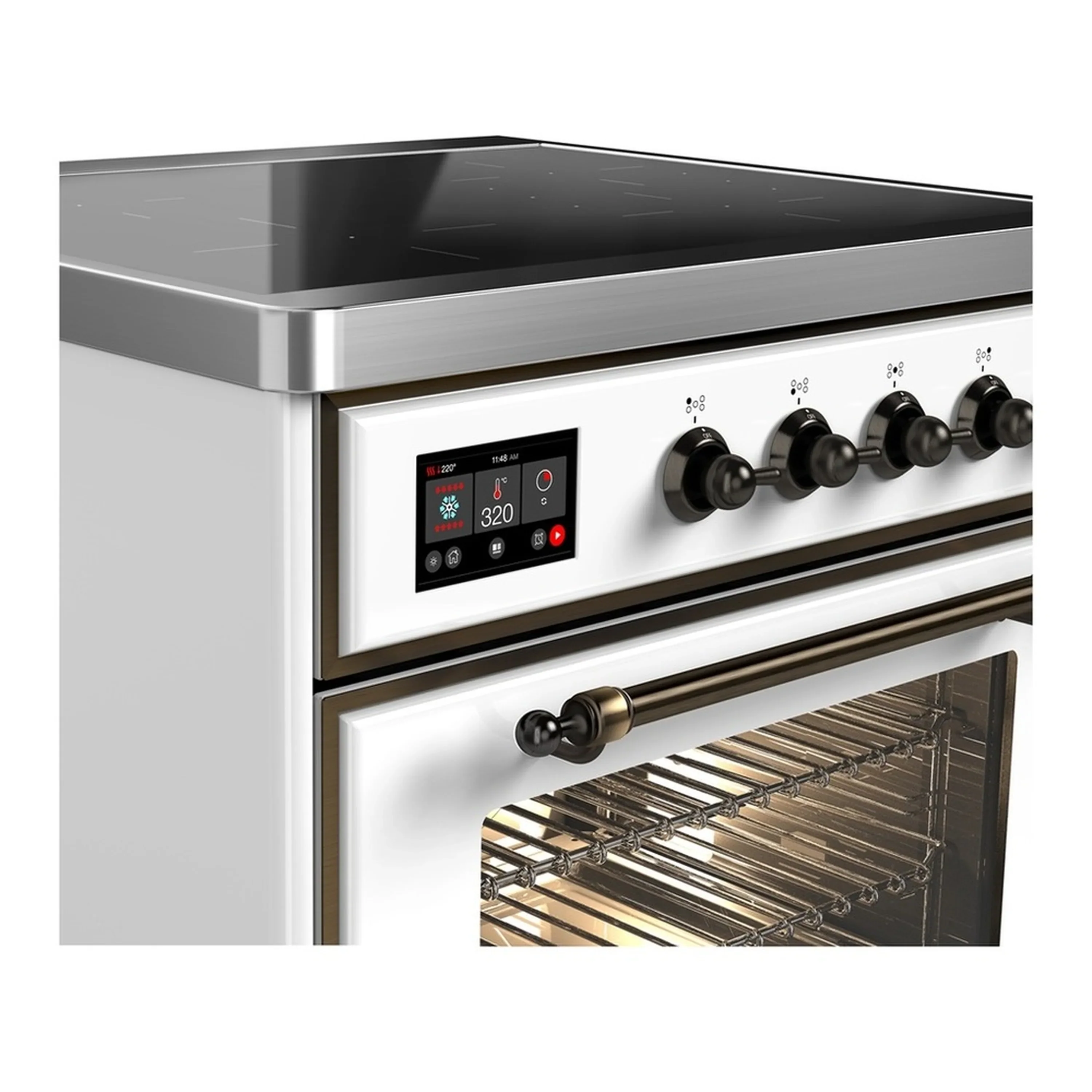ILVE Majestic III 30-Inch Induction Range with 4 Induction Elements and Triple Glass Door Electric Oven in White with Burnished Trim (UMIB30NR3WHB) - Image 4