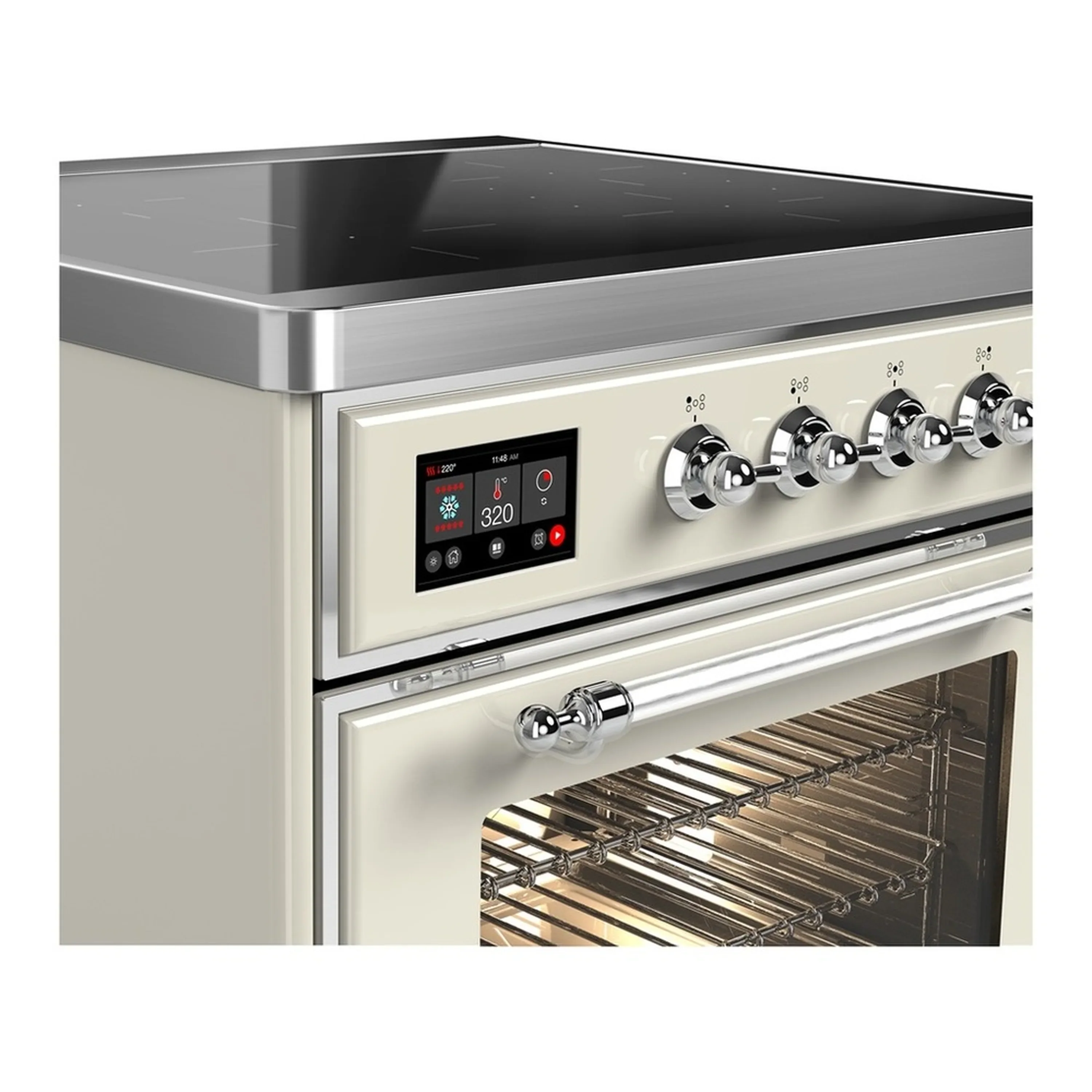 ILVE Majestic III 30-Inch Induction Range with 4 Induction Elements and Triple Glass Door Electric Oven in Antique White with Chrome Trim (UMIB30NR3AWC) - Image 4