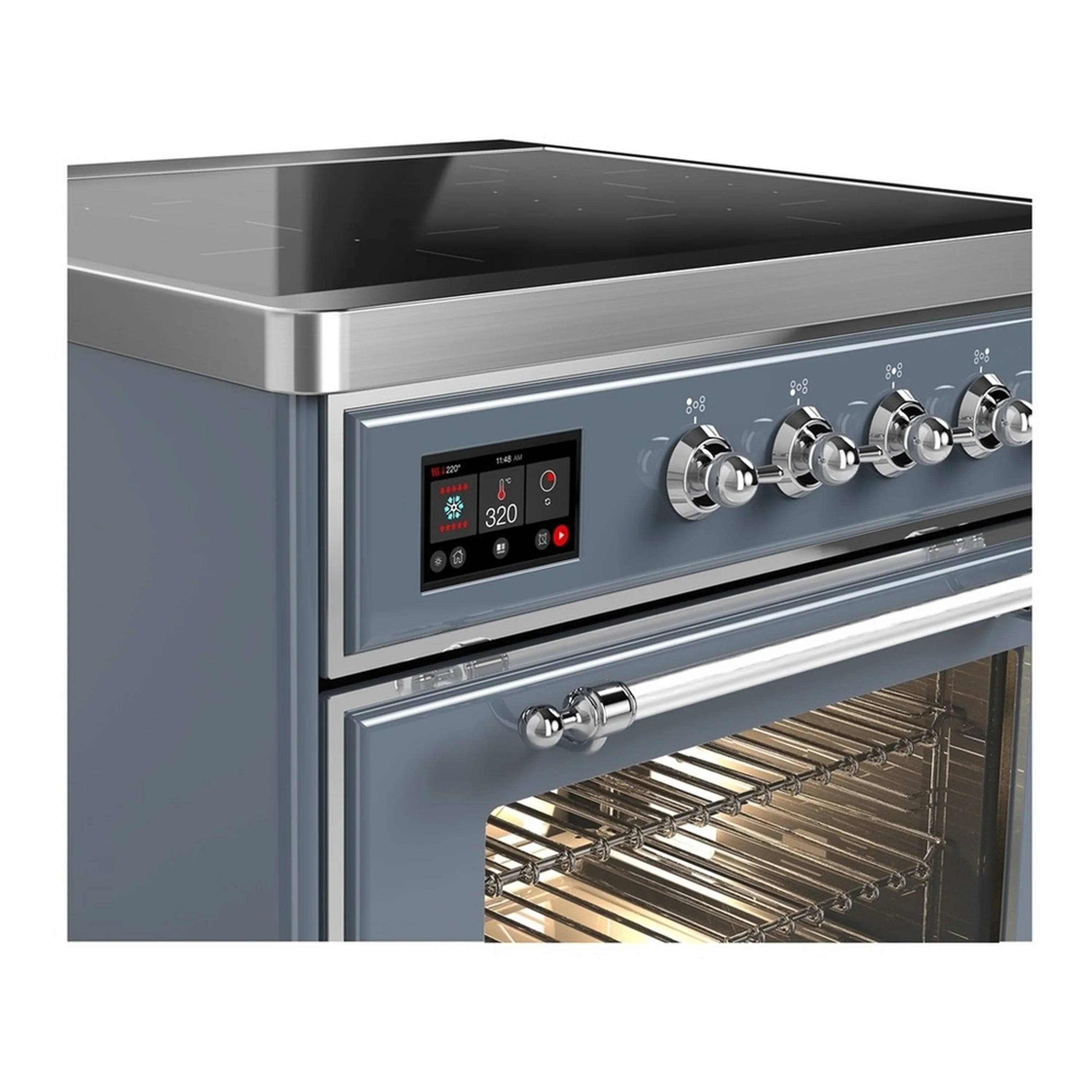 ILVE Majestic III 30-Inch Induction Range with 4 Induction Elements and Triple Glass Door Electric Oven in Blue Grey with Chrome Trim (UMIB30NR3BGC) - Image 4