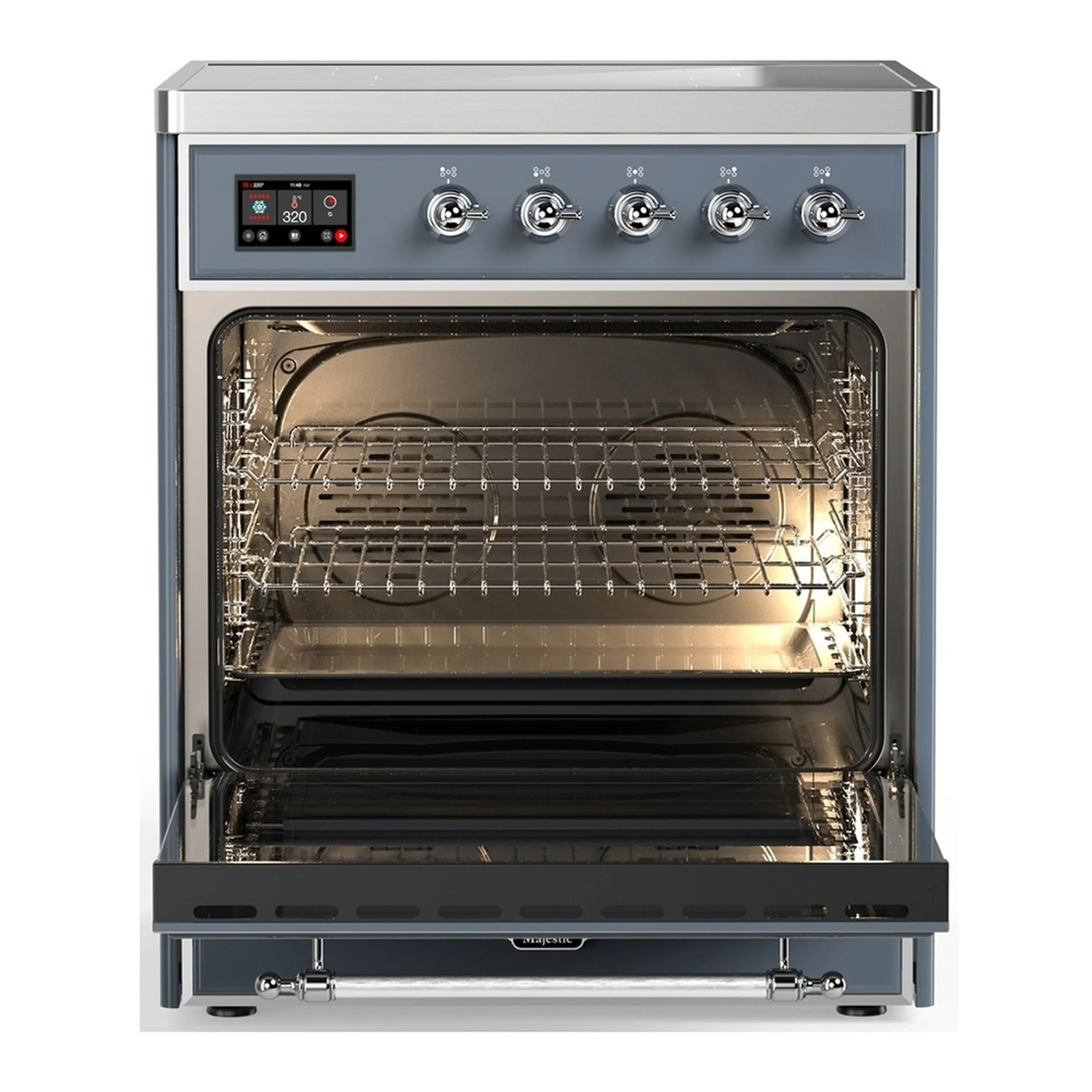 ILVE Majestic III 30-Inch Induction Range with 4 Induction Elements and Solid Door Electric Oven in Blue Grey with Chrome Trim (UMIB30QNR3BGC) - Image 3