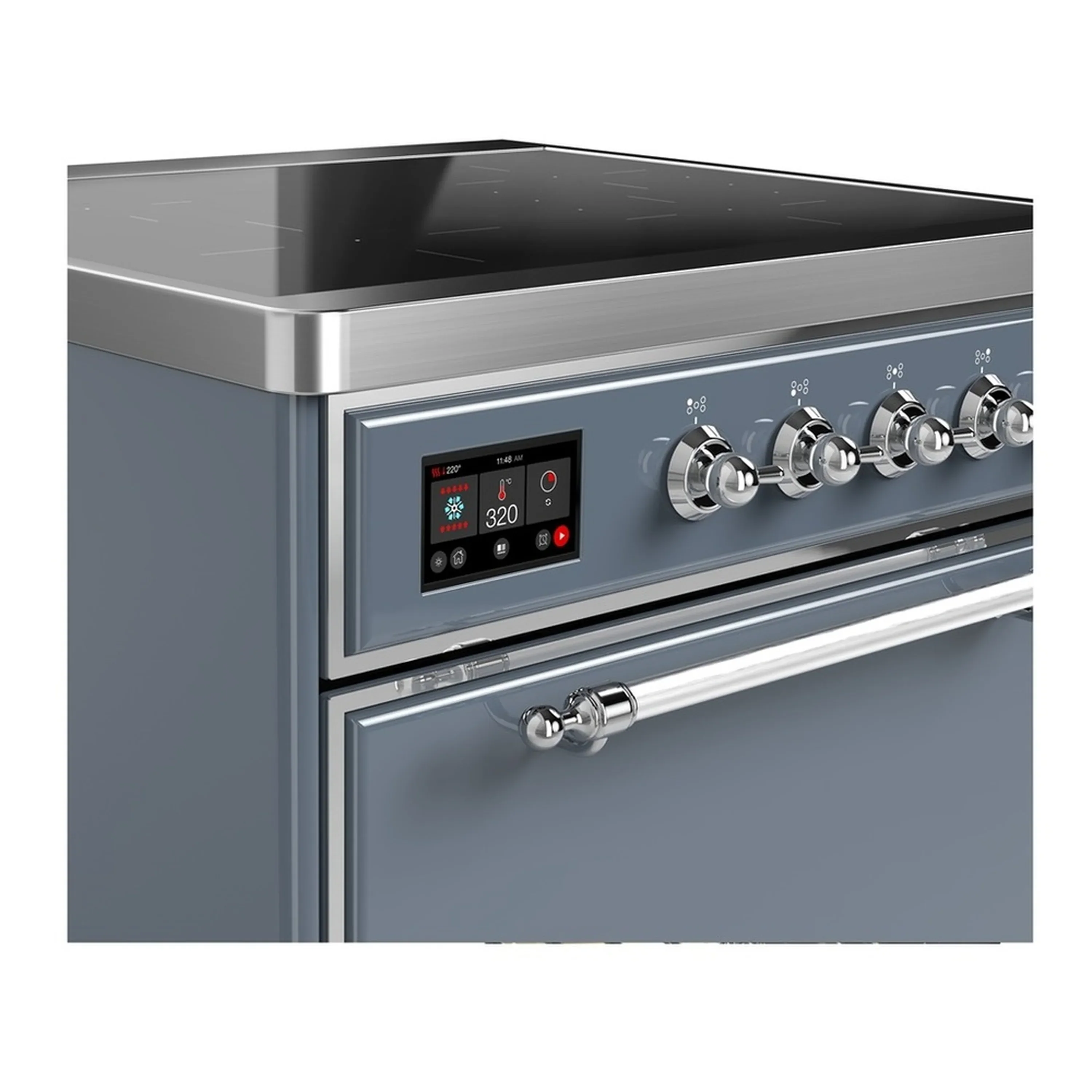 ILVE Majestic III 30-Inch Induction Range with 4 Induction Elements and Solid Door Electric Oven in Blue Grey with Chrome Trim (UMIB30QNR3BGC) - Image 4