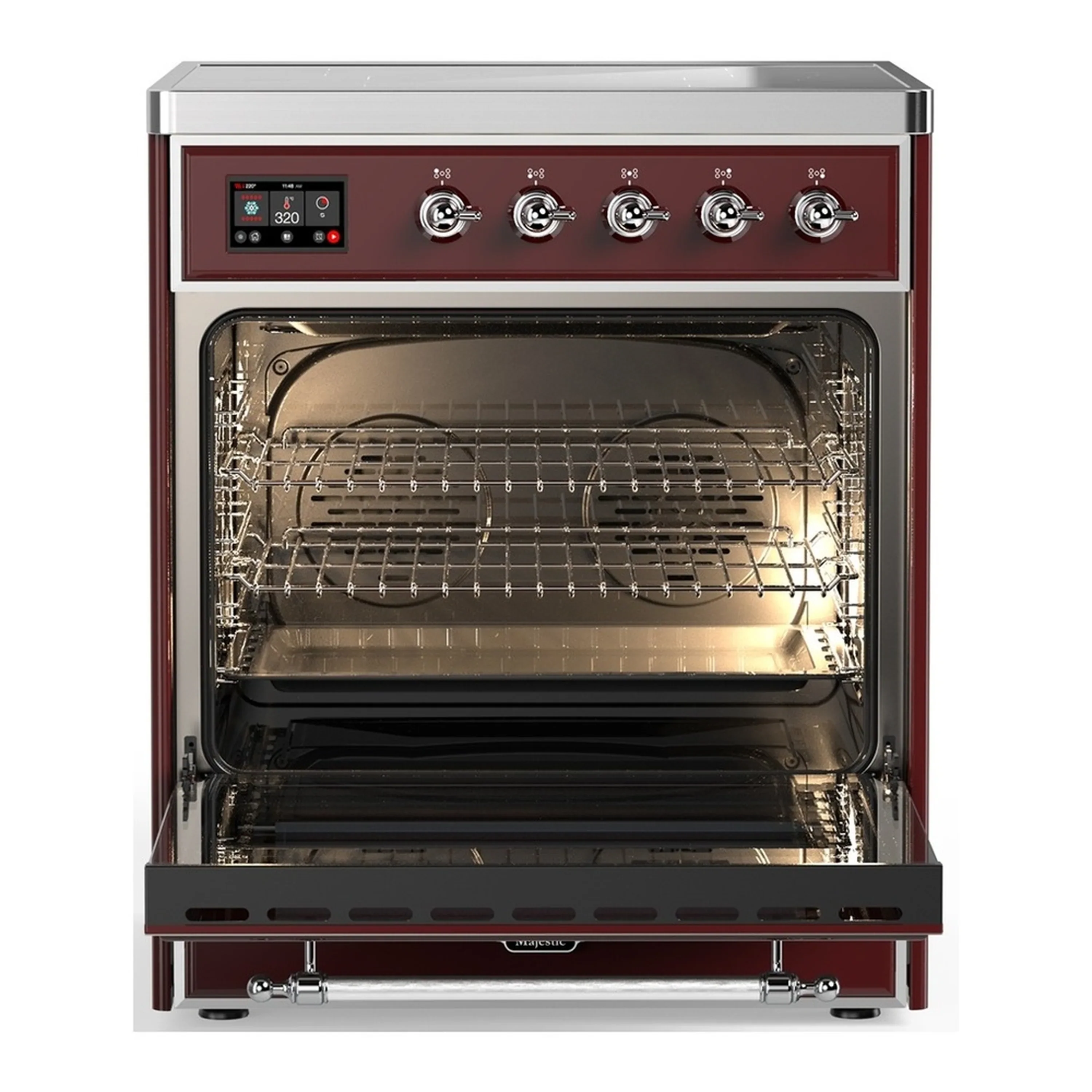 ILVE Majestic III 30-Inch Induction Range with 4 Induction Elements and Triple Glass Door Electric Oven in Burgundy with Chrome Trim (UMIB30NR3BUC) - Image 3