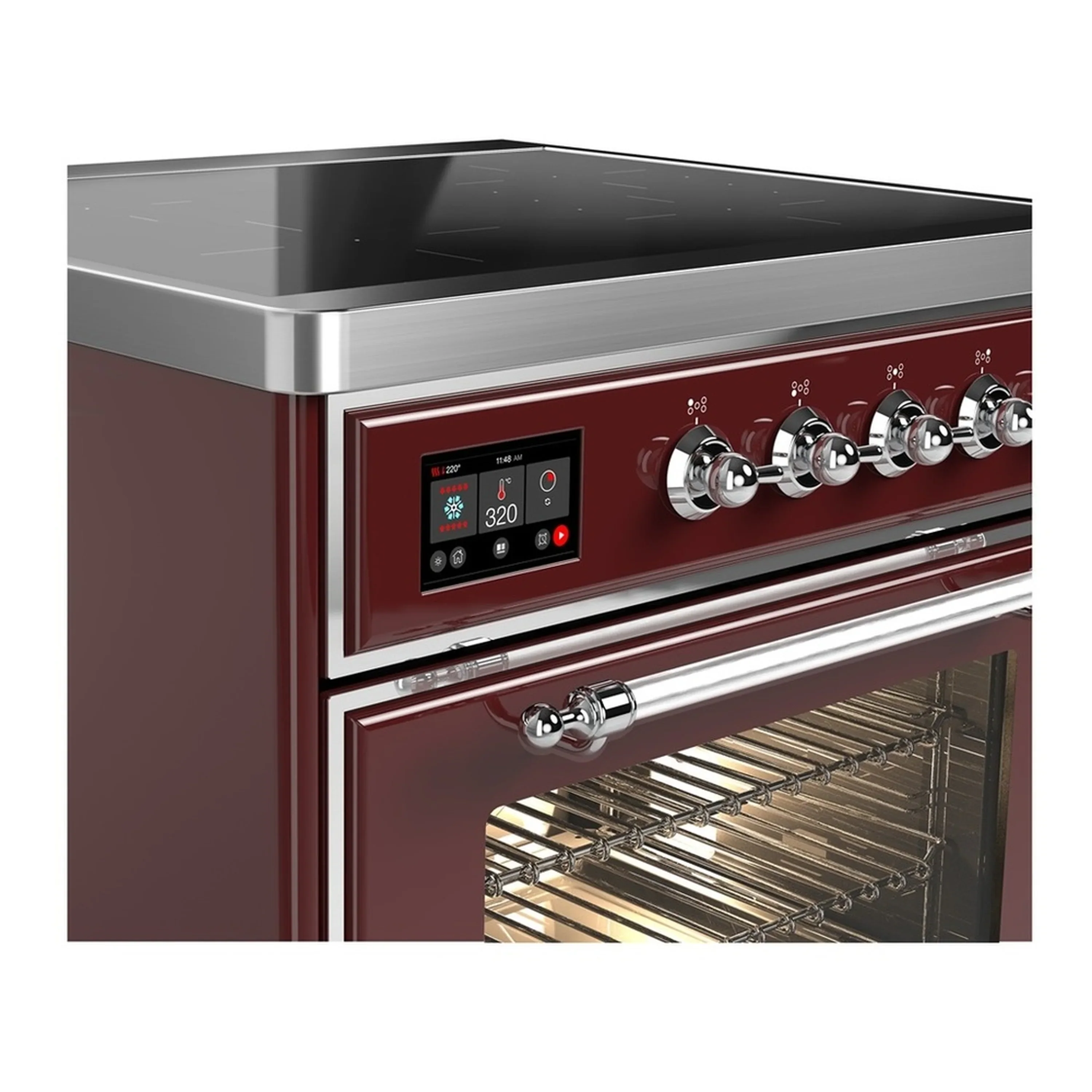 ILVE Majestic III 30-Inch Induction Range with 4 Induction Elements and Triple Glass Door Electric Oven in Burgundy with Chrome Trim (UMIB30NR3BUC) - Image 4