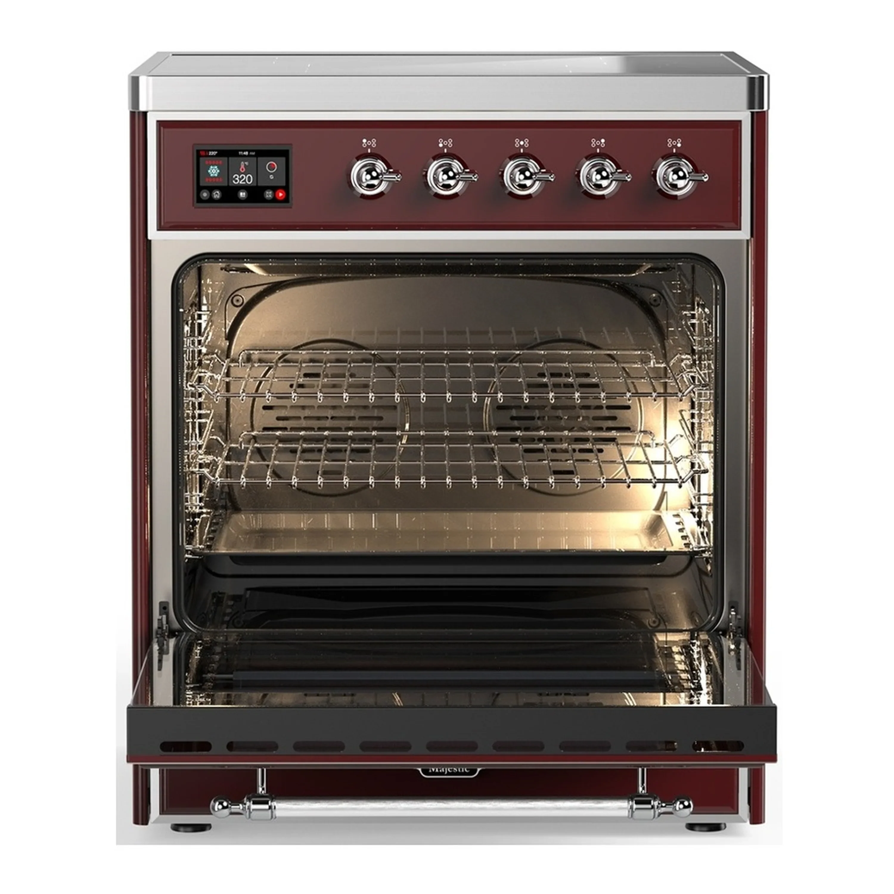 ILVE Majestic III 30-Inch Induction Range with 4 Induction Elements and Solid Door Electric Oven in Burgundy with Chrome Trim (UMIB30QNR3BUC) - Image 3