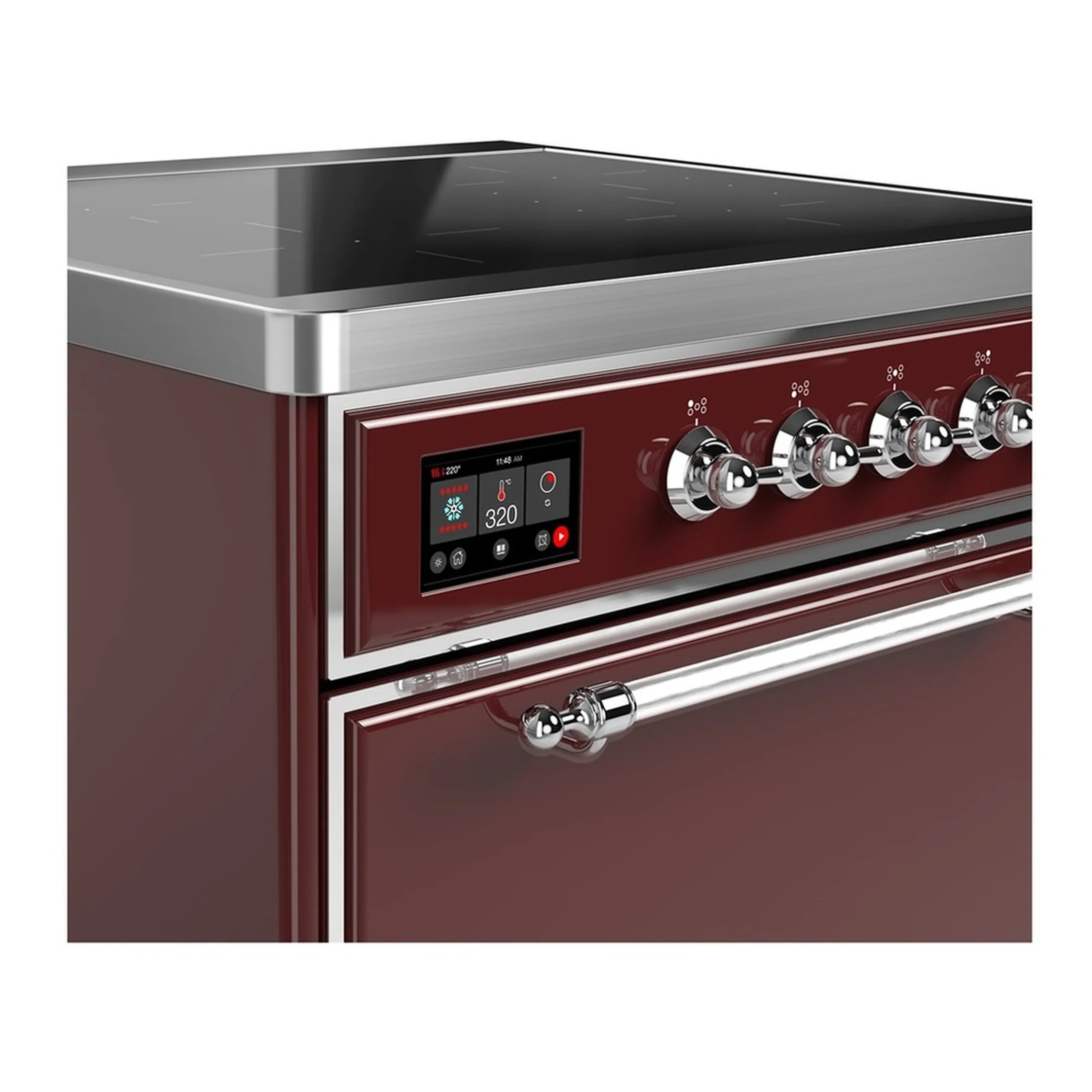 ILVE Majestic III 30-Inch Induction Range with 4 Induction Elements and Solid Door Electric Oven in Burgundy with Chrome Trim (UMIB30QNR3BUC) - Image 4
