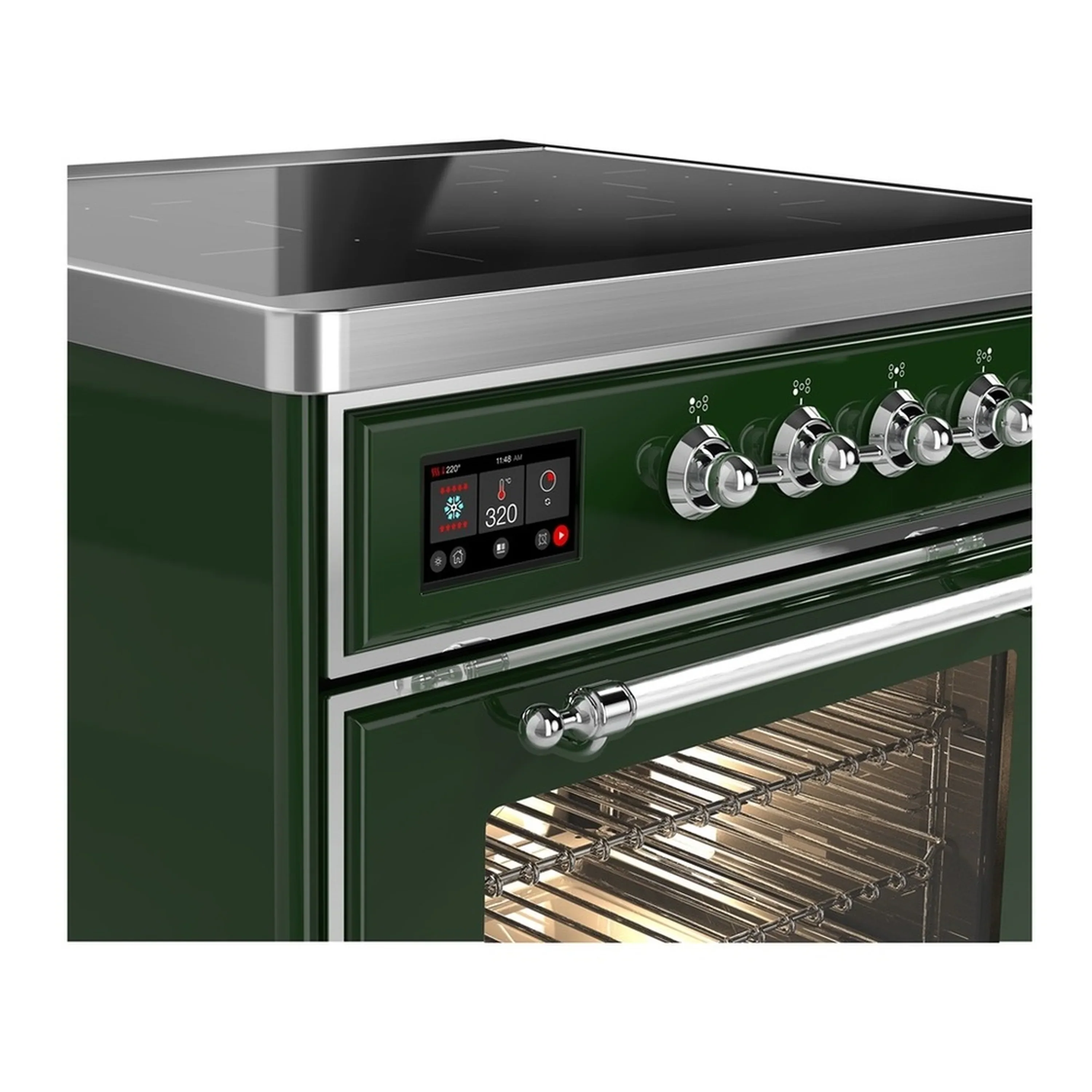 ILVE Majestic III 30-Inch Induction Range with 4 Induction Elements and Triple Glass Door Electric Oven in Emerald Green with Chrome Trim (UMIB30NR3EGC) - Image 4