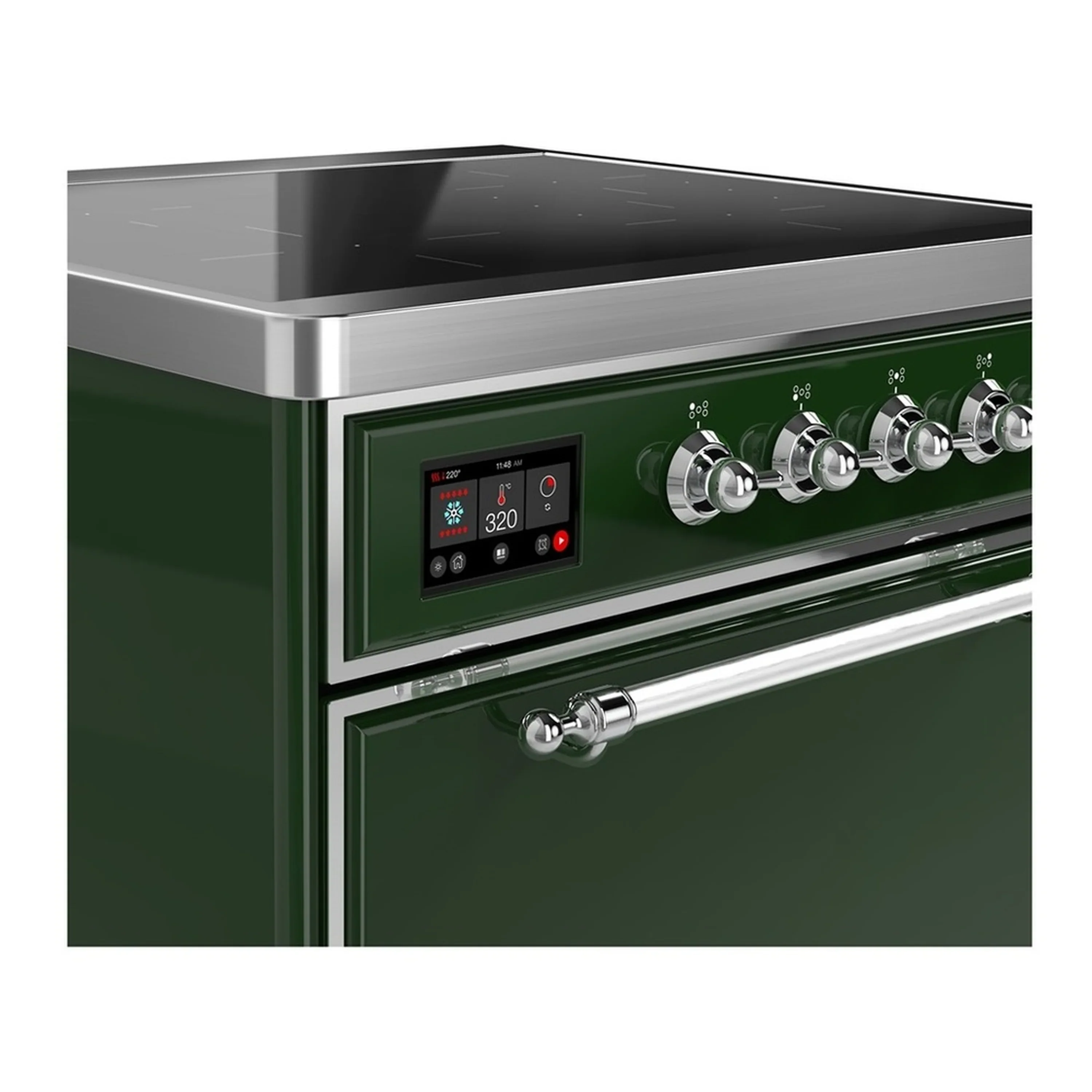 ILVE Majestic III 30-Inch Induction Range with 4 Induction Elements and Solid Door Electric Oven in Emerald Green with Chrome Trim (UMIB30QNR3EGC) - Image 4