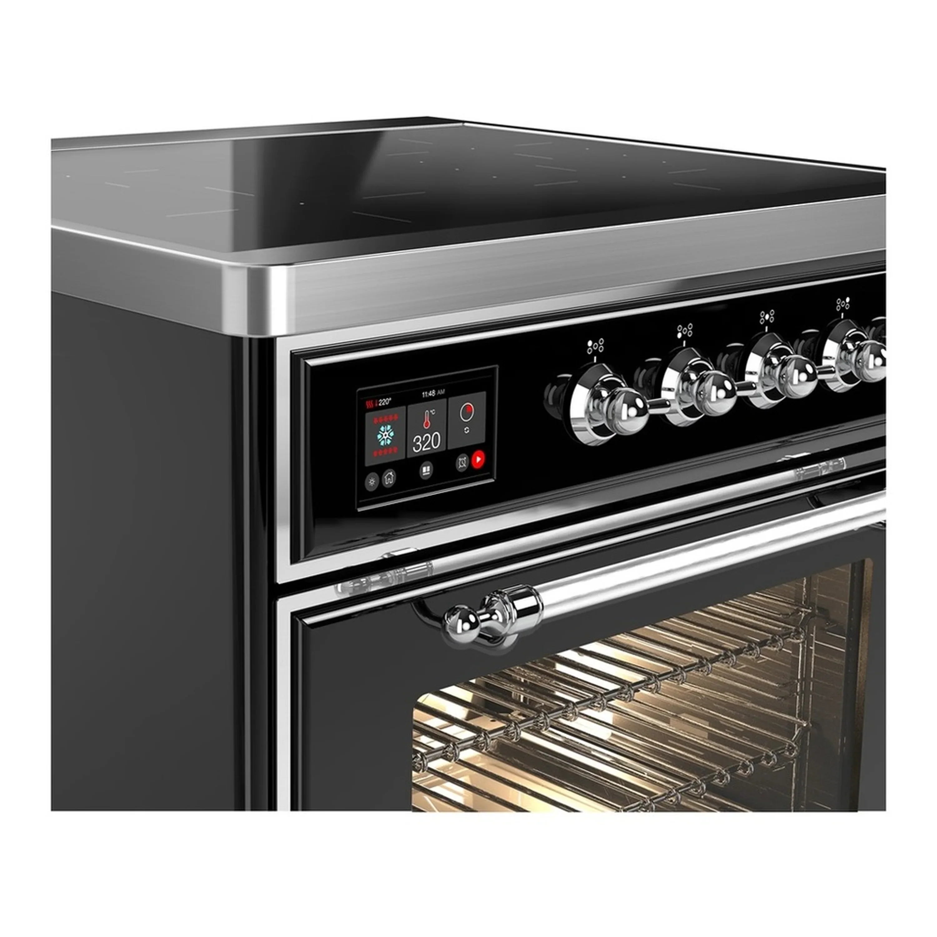 ILVE Majestic III 30-Inch Induction Range with 4 Induction Elements and Triple Glass Door Electric Oven in Glossy Black with Chrome Trim (UMIB30NR3BKC) - Image 4
