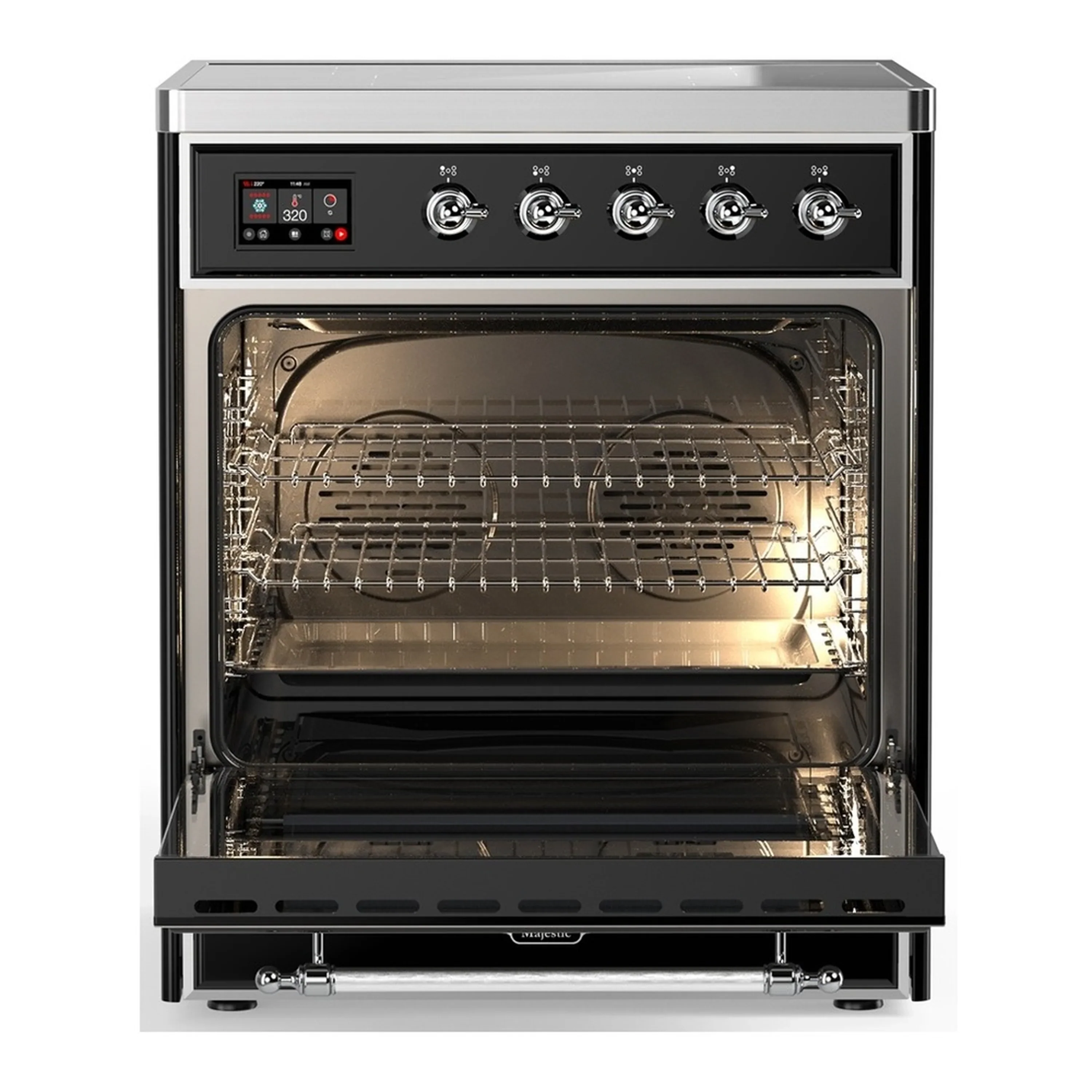 ILVE Majestic III 30-Inch Induction Range with 4 Induction Elements and Solid Door Electric Oven in Glossy Black with Chrome Trim (UMIB30QNR3BKC) - Image 3