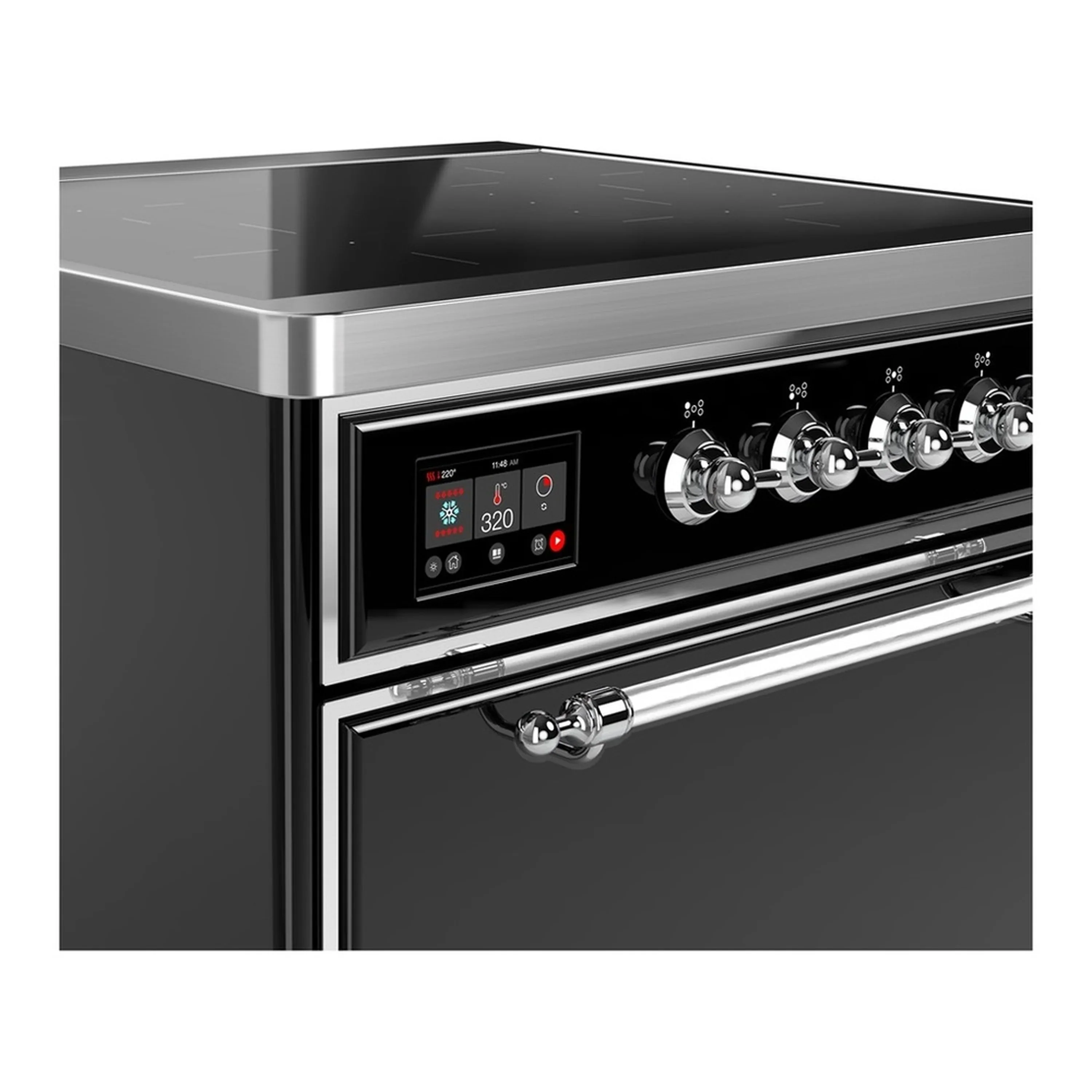 ILVE Majestic III 30-Inch Induction Range with 4 Induction Elements and Solid Door Electric Oven in Glossy Black with Chrome Trim (UMIB30QNR3BKC) - Image 4
