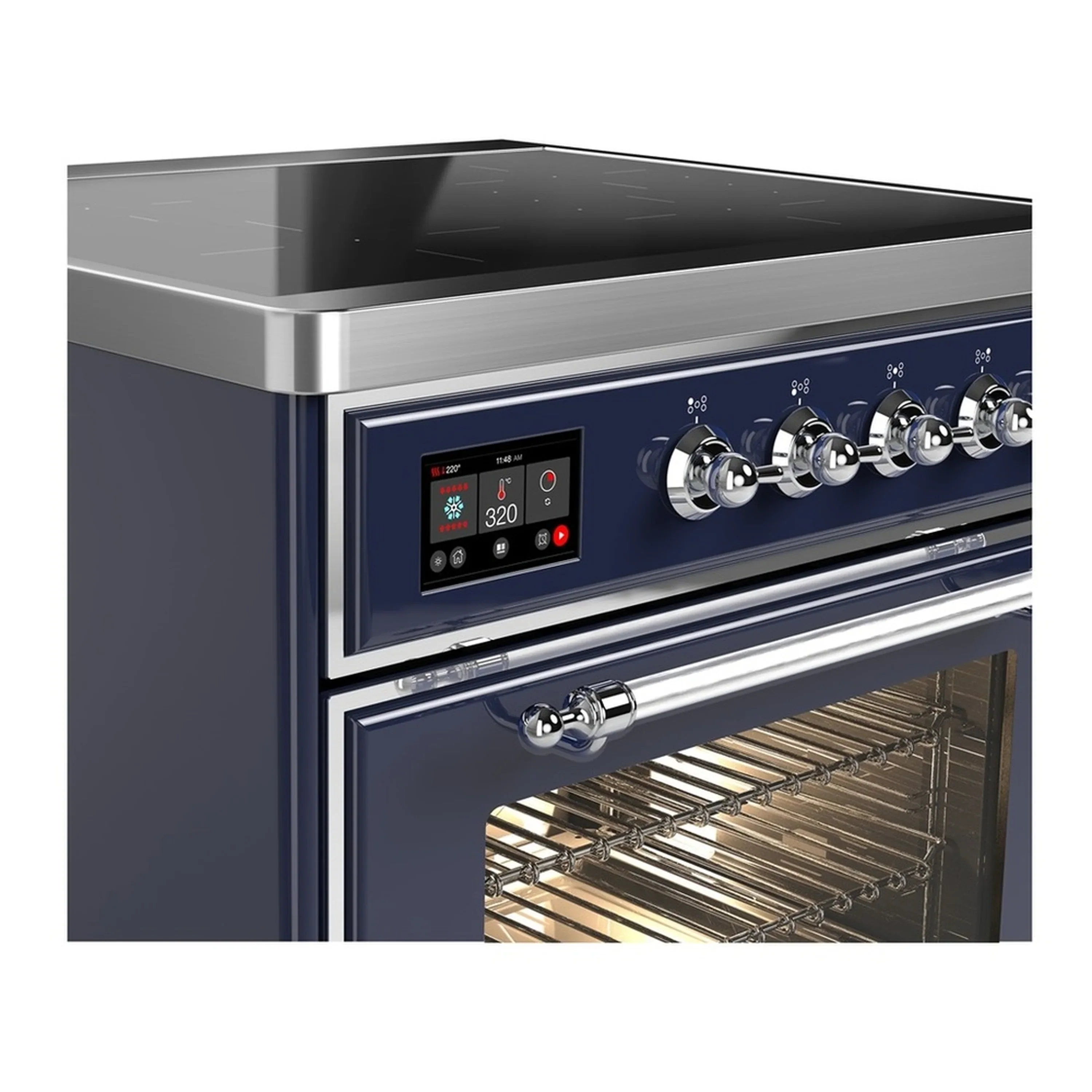 ILVE Majestic III 30-Inch Induction Range with 4 Induction Elements and Triple Glass Door Electric Oven in Mightnight Blue with Chrome Trim (UMIB30NR3MBC) - Image 4