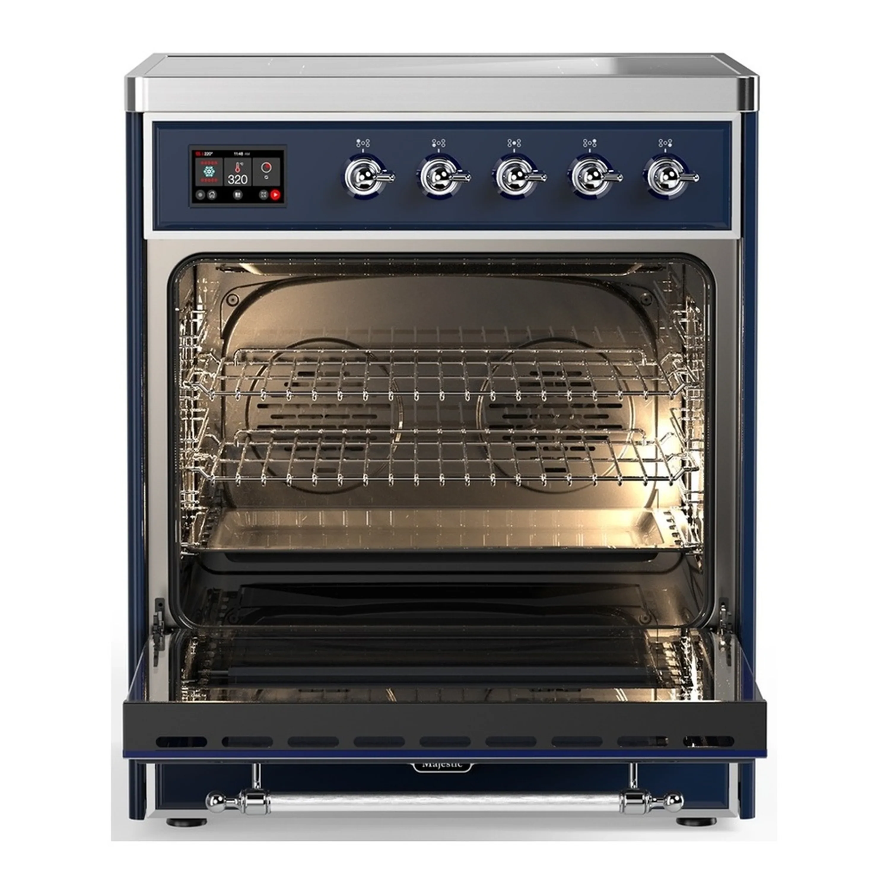 ILVE Majestic III 30-Inch Induction Range with 4 Induction Elements and Solid Door Electric Oven in Mightnight Blue with Chrome Trim (UMIB30QNR3MBC) - Image 3