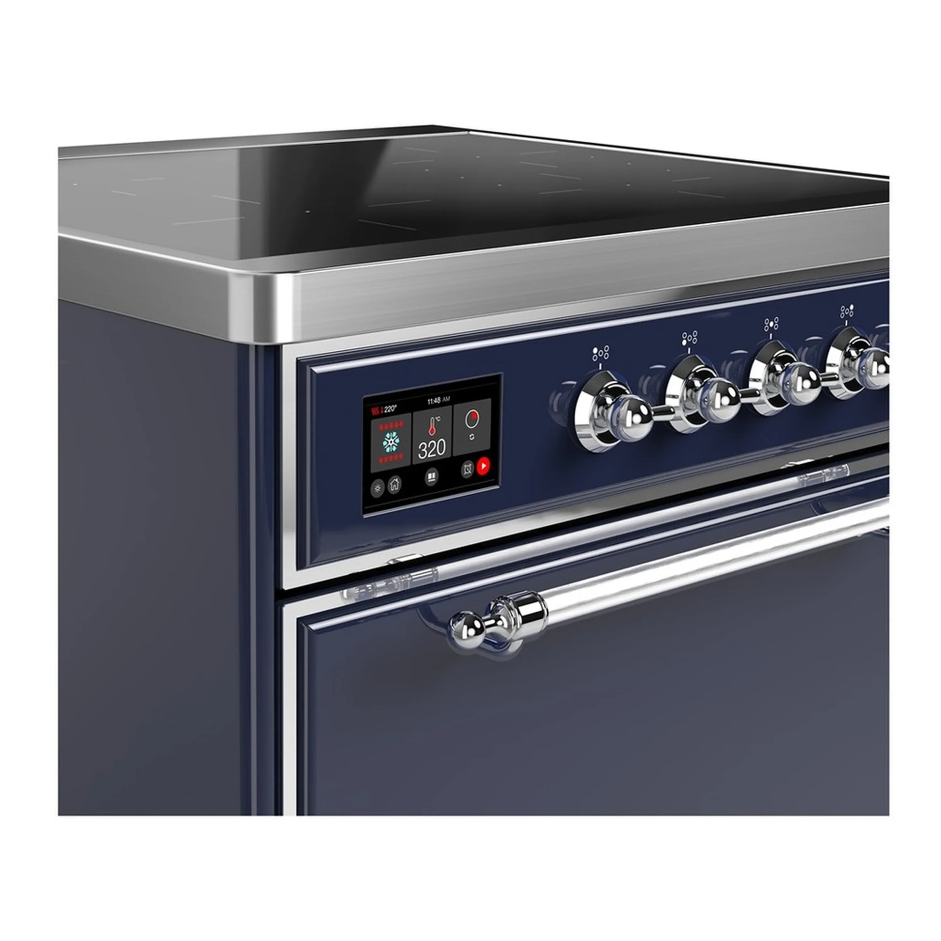 ILVE Majestic III 30-Inch Induction Range with 4 Induction Elements and Solid Door Electric Oven in Mightnight Blue with Chrome Trim (UMIB30QNR3MBC) - Image 4