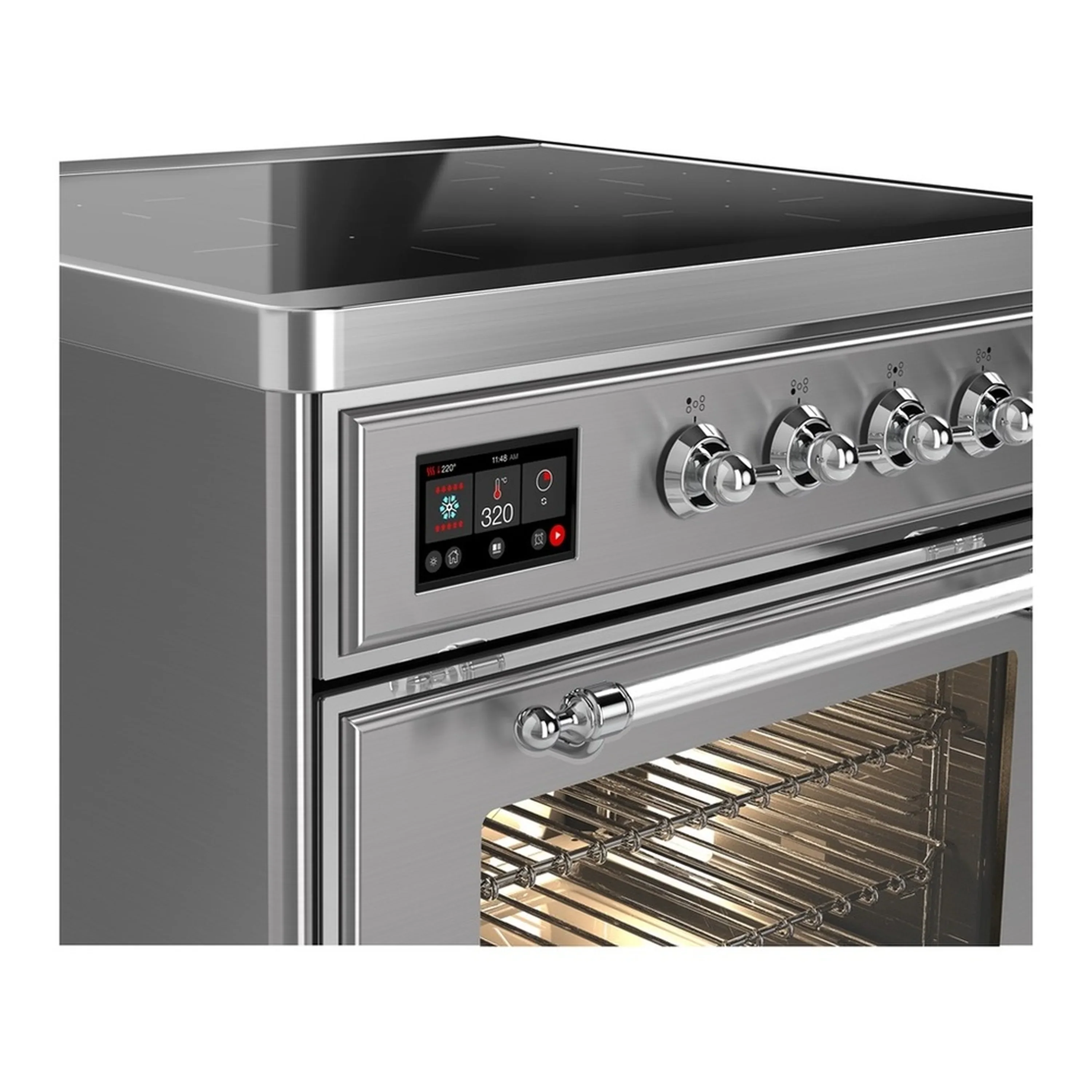 ILVE Majestic III 30-Inch Induction Range with 4 Induction Elements and Triple Glass Door Electric Oven in Stainless Steel with Chrome Trim (UMIB30NR3SSC) - Image 4