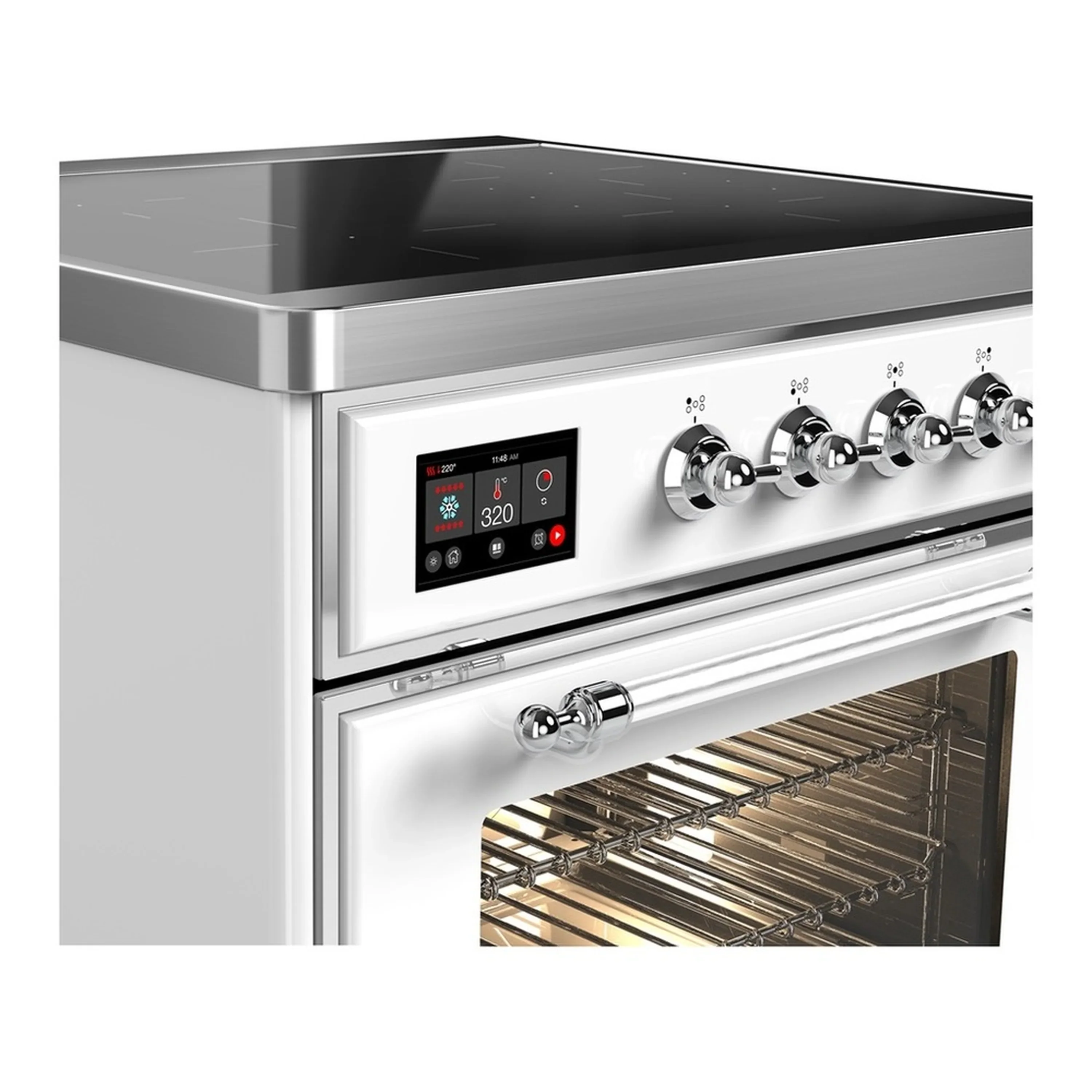 ILVE Majestic III 30-Inch Induction Range with 4 Induction Elements and Triple Glass Door Electric Oven in White with Chrome Trim (UMIB30NR3WHC) - Image 4