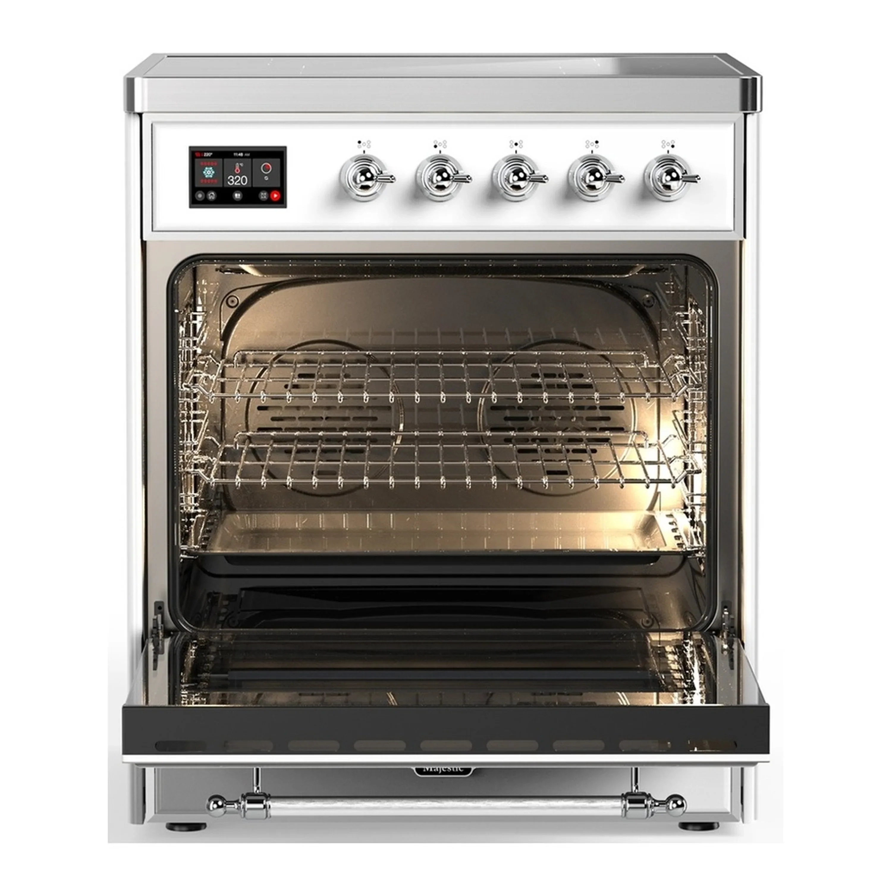 ILVE Majestic III 30-Inch Induction Range with 4 Induction Elements and Solid Door Electric Oven in White with Chrome Trim (UMIB30QNR3WHC) - Image 3