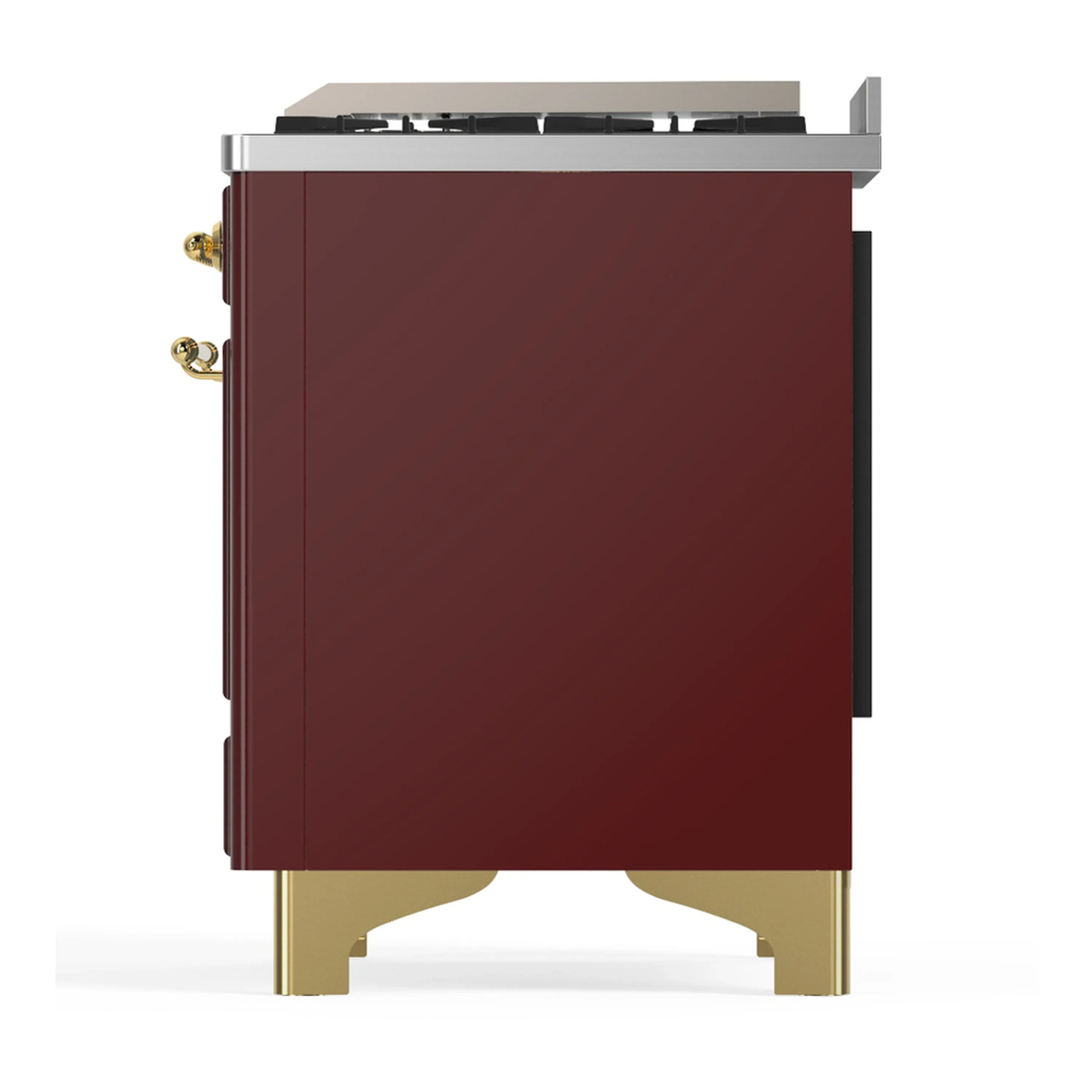 ILVE Majestic III 36-inch Dual Fuel Range with 6 Natural Gas Burner, Griddle and Triple Glass Door Electric Oven in Burgundy with Brass Trim (UM36FNR3BUG) - Image 6