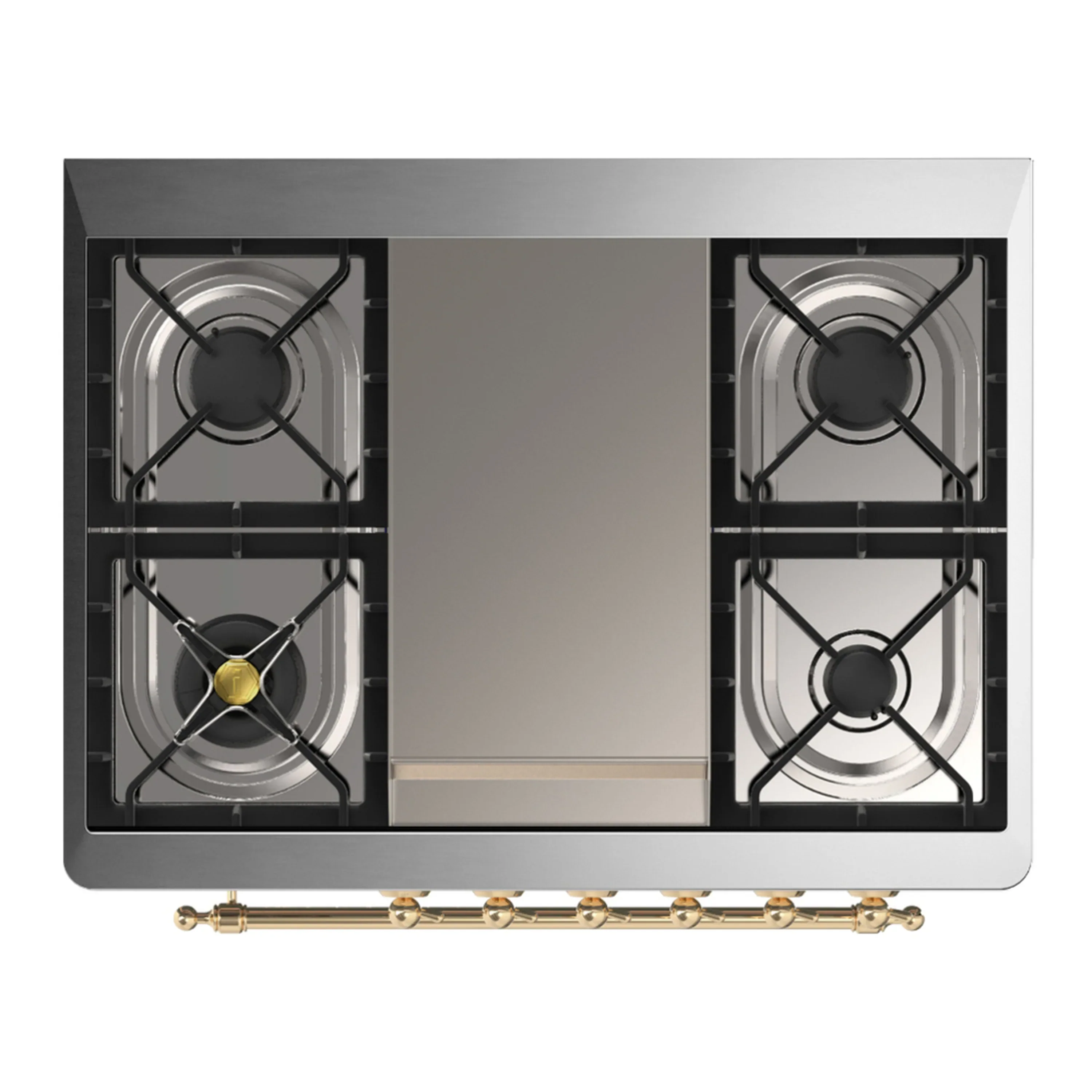 ILVE Majestic III 36-inch Dual Fuel Range with 6 Natural Gas Burner, Griddle and Solid Door Electric Oven in Burgundy with Brass Trim (UM36FQNR3BUG) - Image 2
