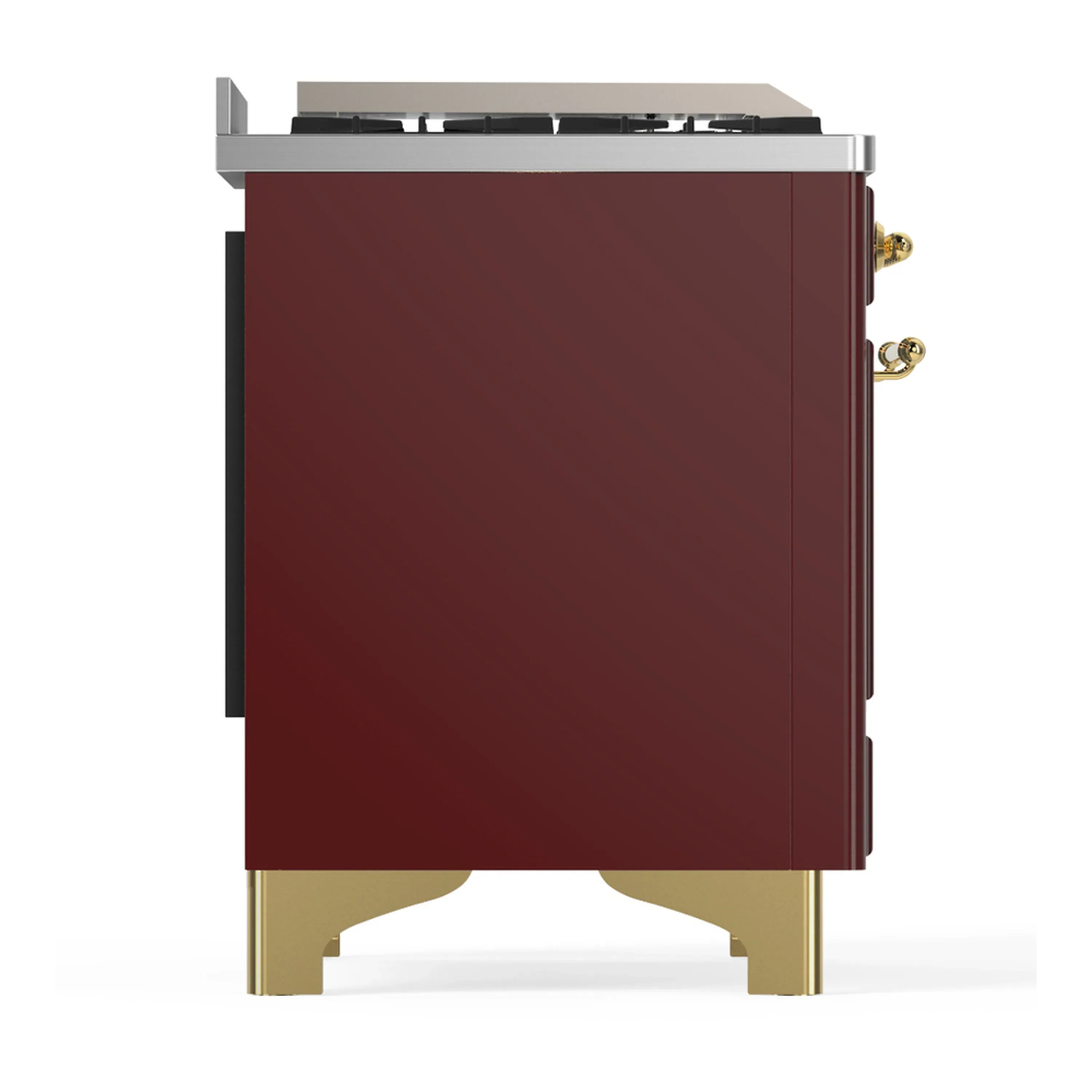 ILVE Majestic III 36-inch Dual Fuel Range with 6 Natural Gas Burner, Griddle and Solid Door Electric Oven in Burgundy with Brass Trim (UM36FQNR3BUG) - Image 7