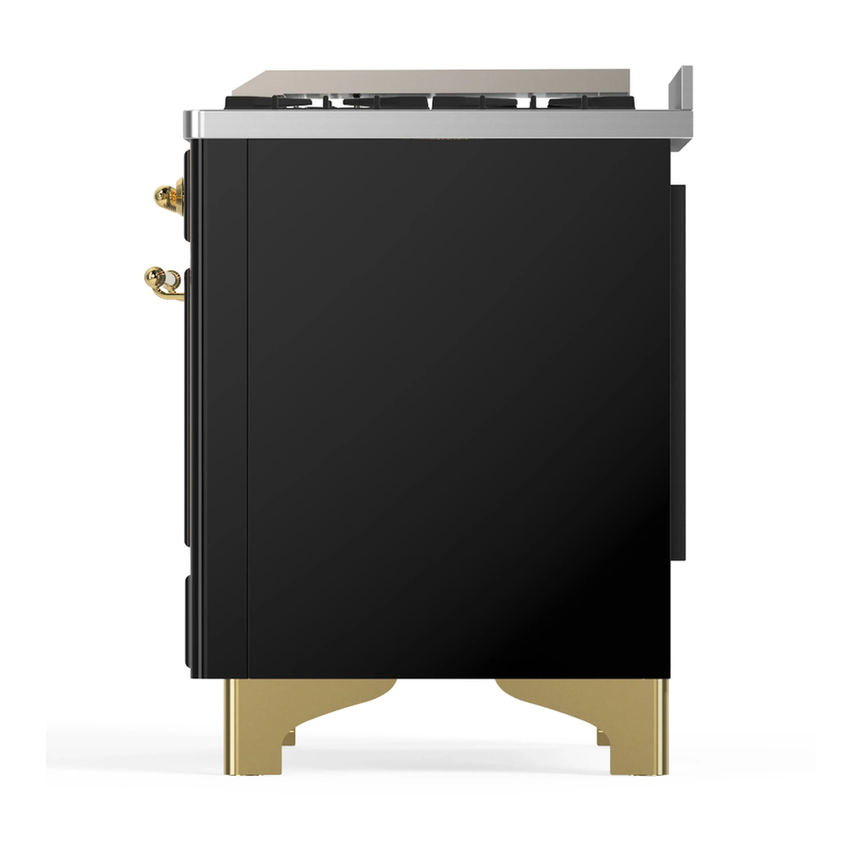 ILVE Majestic III 36-inch Dual Fuel Range with 6 Natural Gas Burner, Griddle and Triple Glass Door Electric Oven in Glossy Black with Brass Trim (UM36FNR3BKG) - Image 6