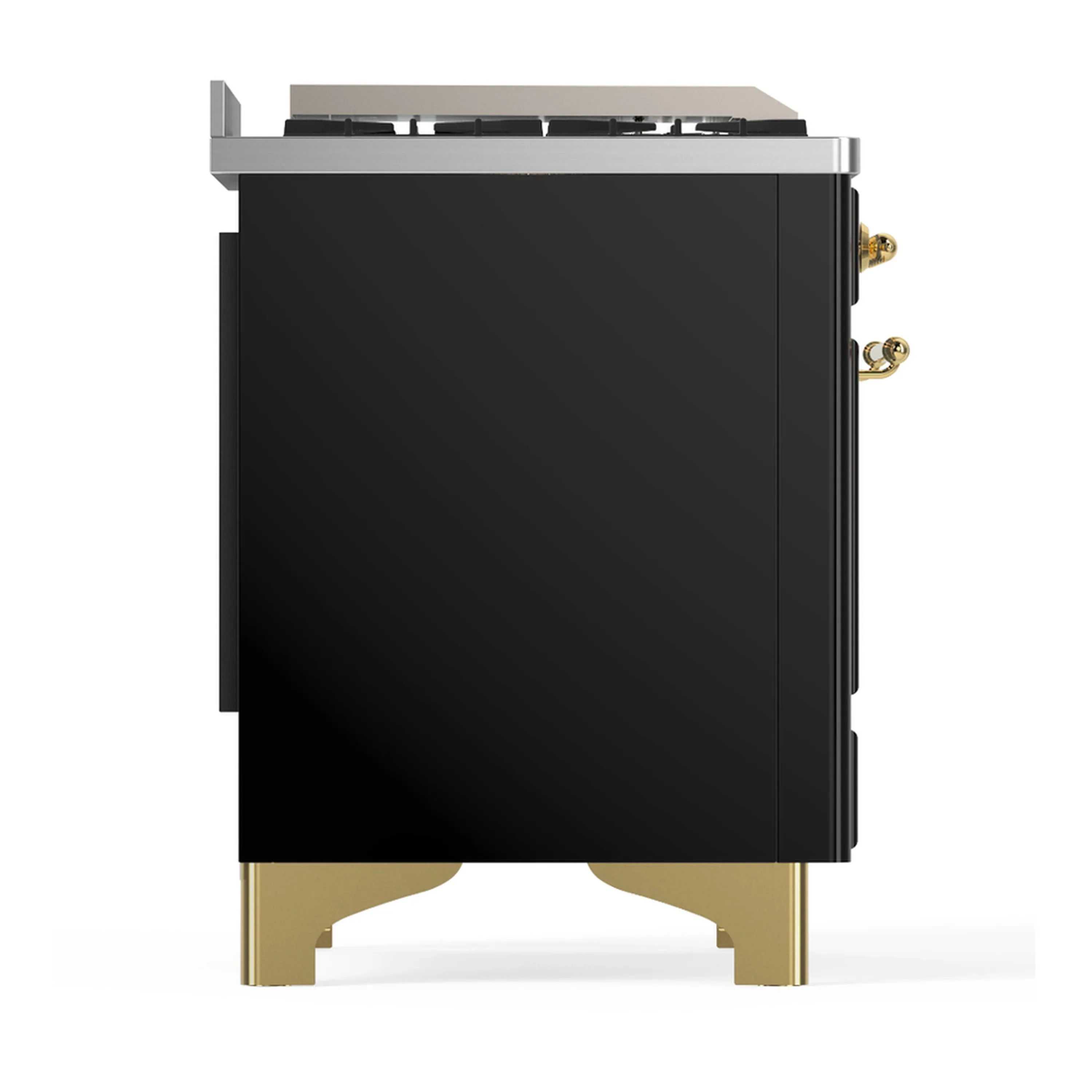 ILVE Majestic III 36-inch Dual Fuel Range with 6 Natural Gas Burner, Griddle and Triple Glass Door Electric Oven in Glossy Black with Brass Trim (UM36FNR3BKG) - Image 7