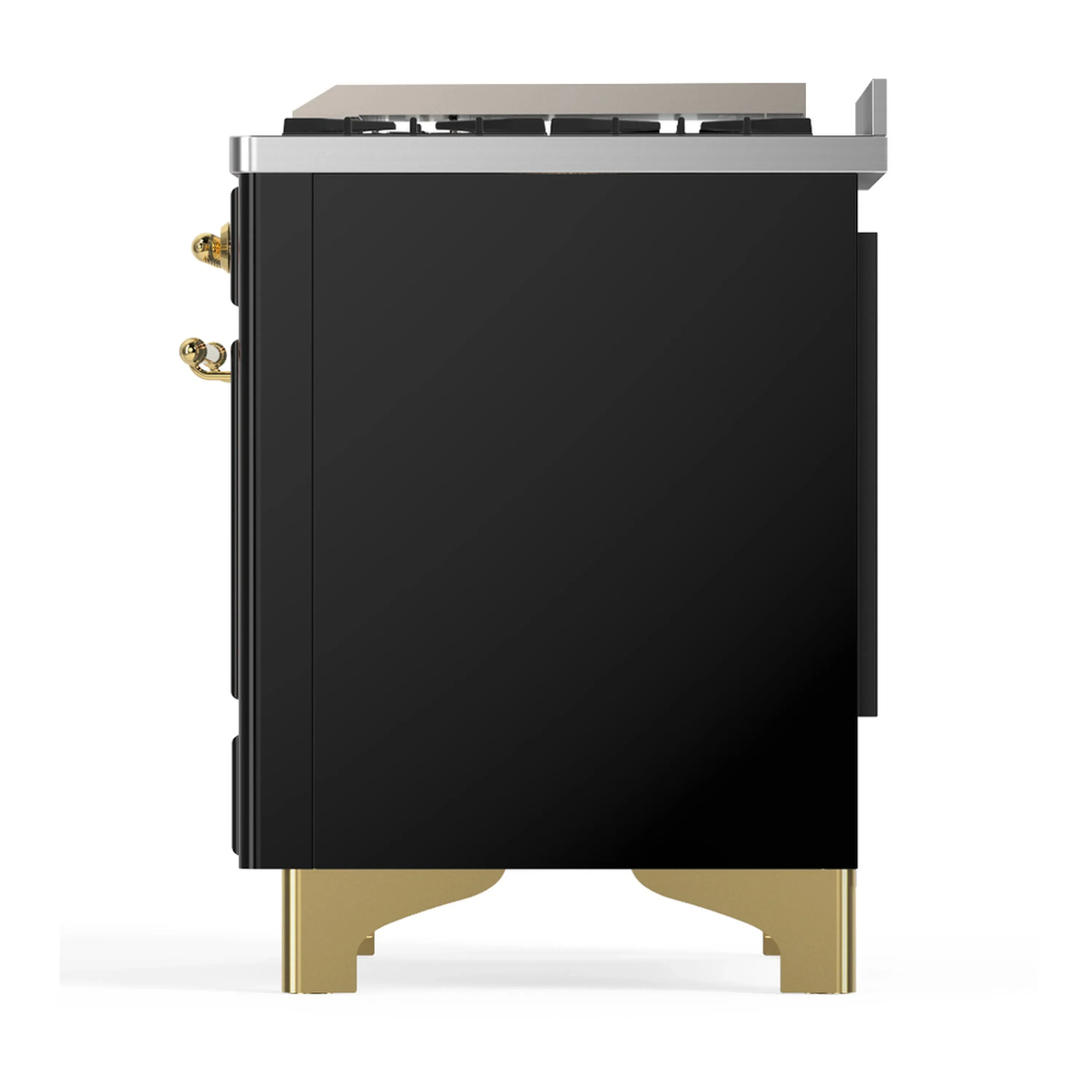ILVE Majestic III 36-inch Dual Fuel Range with 6 Natural Gas Burner, Griddle and Solid Door Electric Oven in Glossy Black with Brass Trim (UM36FQNR3BKG) - Image 6
