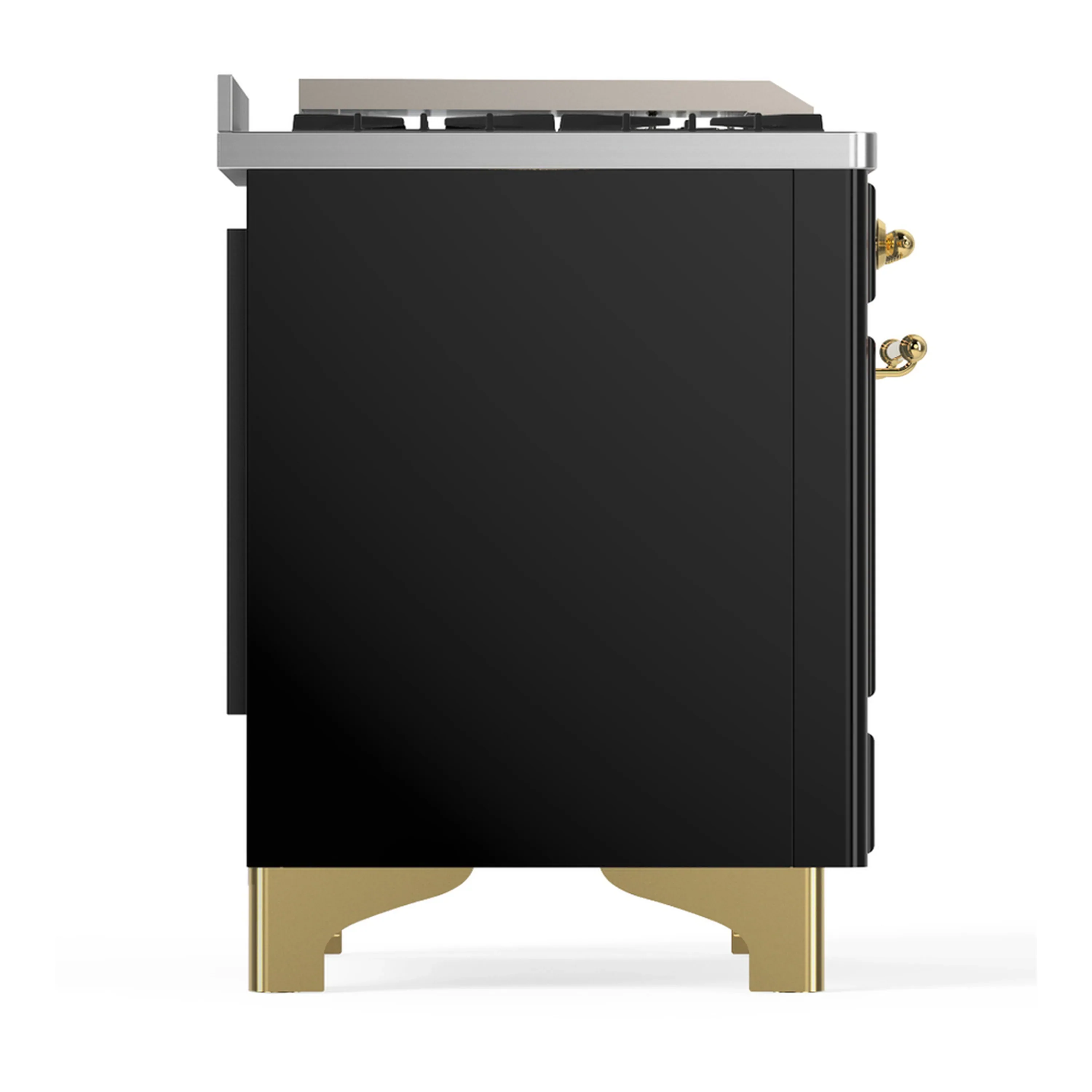 ILVE Majestic III 36-inch Dual Fuel Range with 6 Natural Gas Burner, Griddle and Solid Door Electric Oven in Glossy Black with Brass Trim (UM36FQNR3BKG) - Image 7