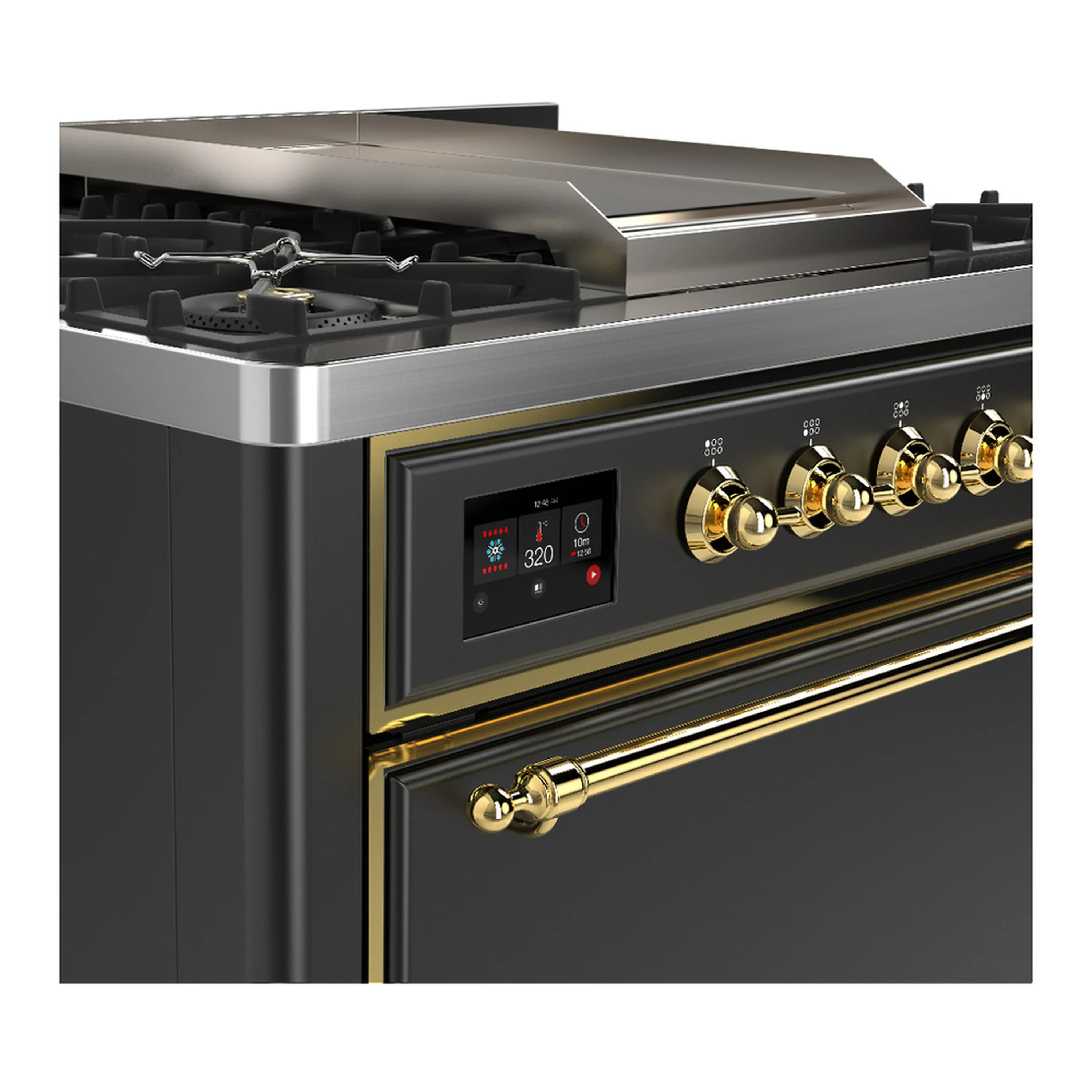 ILVE Majestic III 36-inch Dual Fuel Range with 6 Natural Gas Burner, Griddle and Solid Door Electric Oven in Graphite Matte with Brass Trim (UM36FQNR3MGG) - Image 5