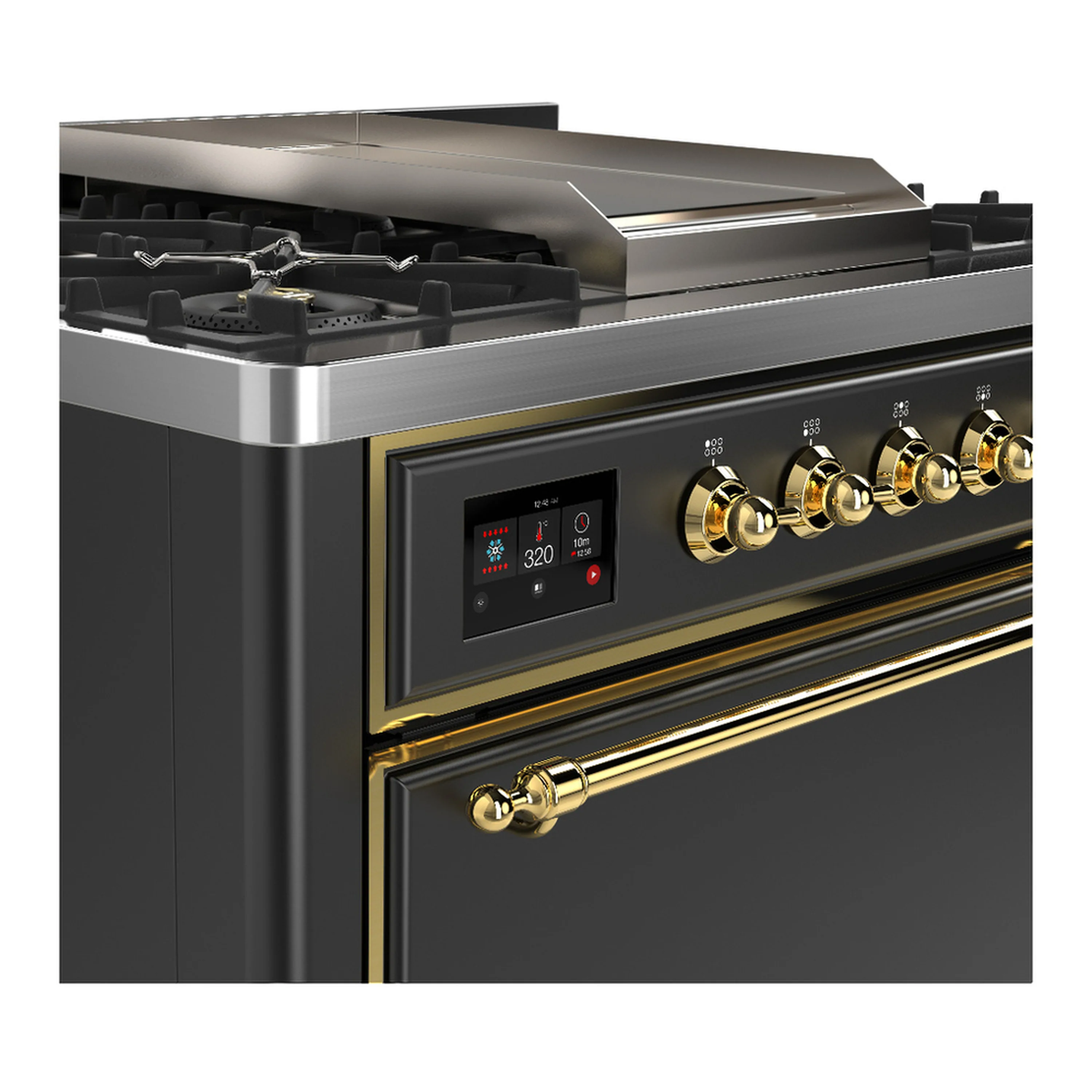 ILVE Majestic III 36-inch Dual Fuel Range with 5 Liquid Propane Burner, Griddle and Solid Door Electric Oven in Graphite Matte with Brass Trim (UM36FQNR3MGGLP) - Image 5