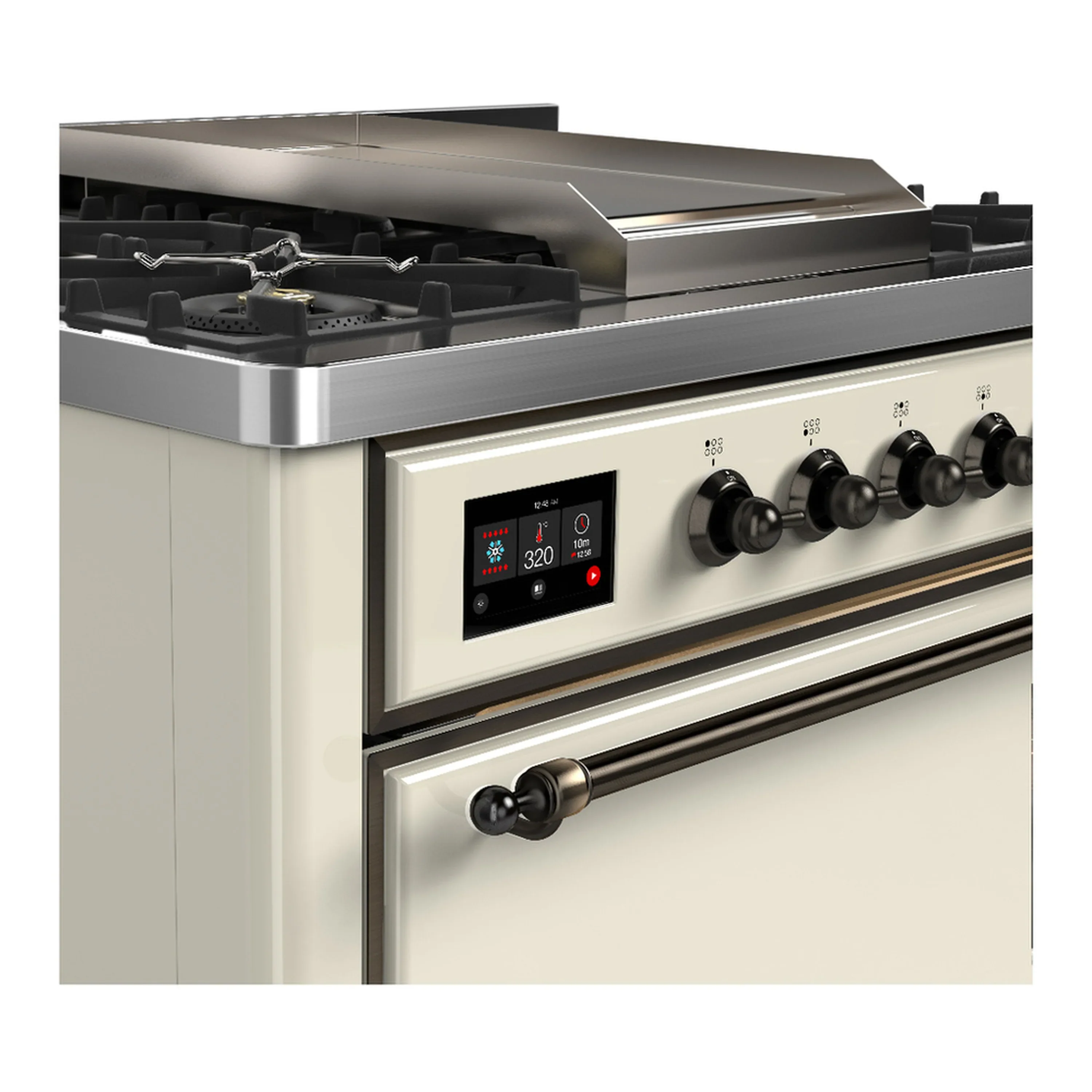 ILVE Majestic III 36-inch Dual Fuel Range with 6 Natural Gas Burner, Griddle and Solid Door Electric Oven in Antique White with Burnished Trim (UM36FQNR3AWB) - Image 5