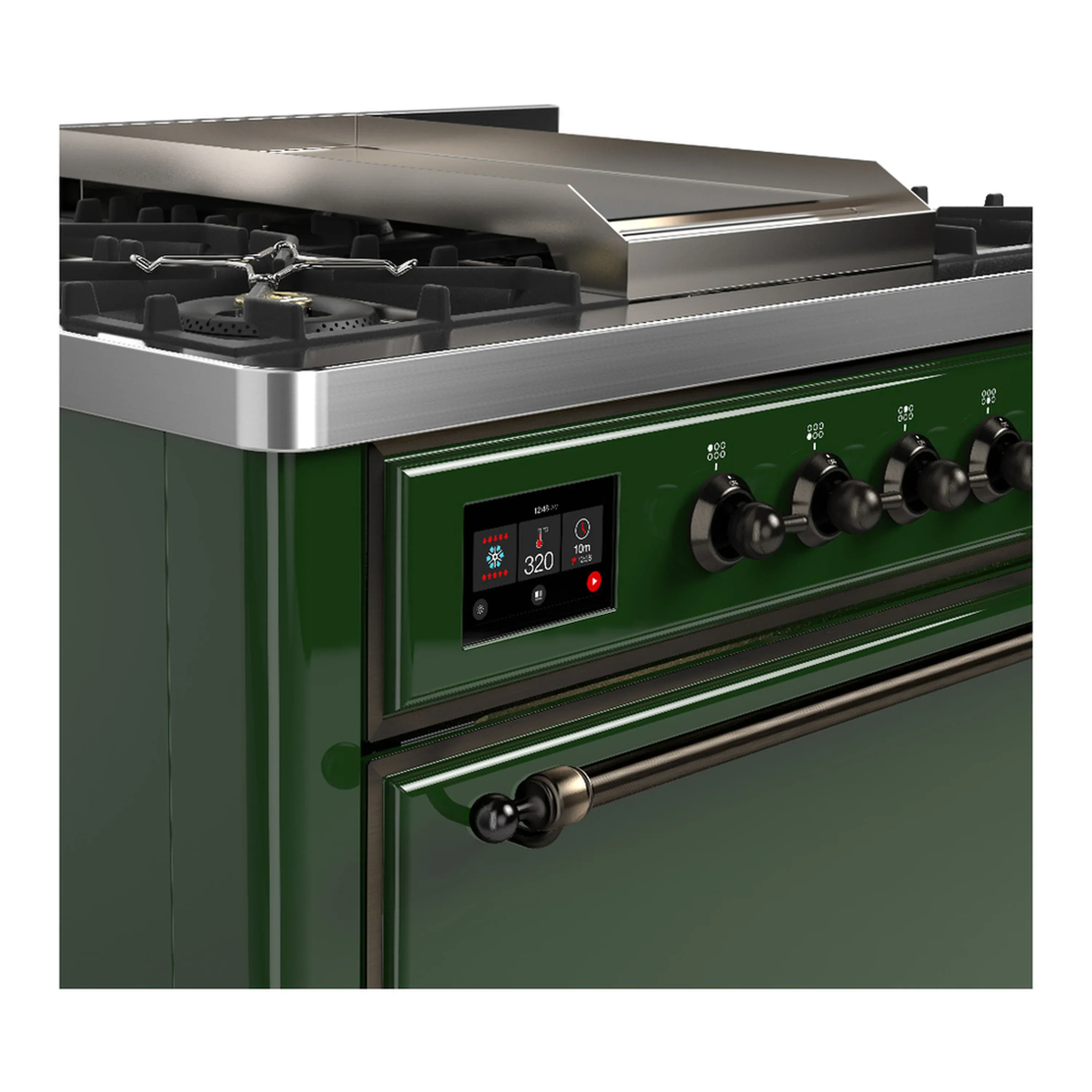 ILVE Majestic III 36-inch Dual Fuel Range with 5 Liquid Propane Burner, Griddle and Solid Door Electric Oven in Emerald Green with Burnished Trim (UM36FQNR3EGBLP) - Image 5