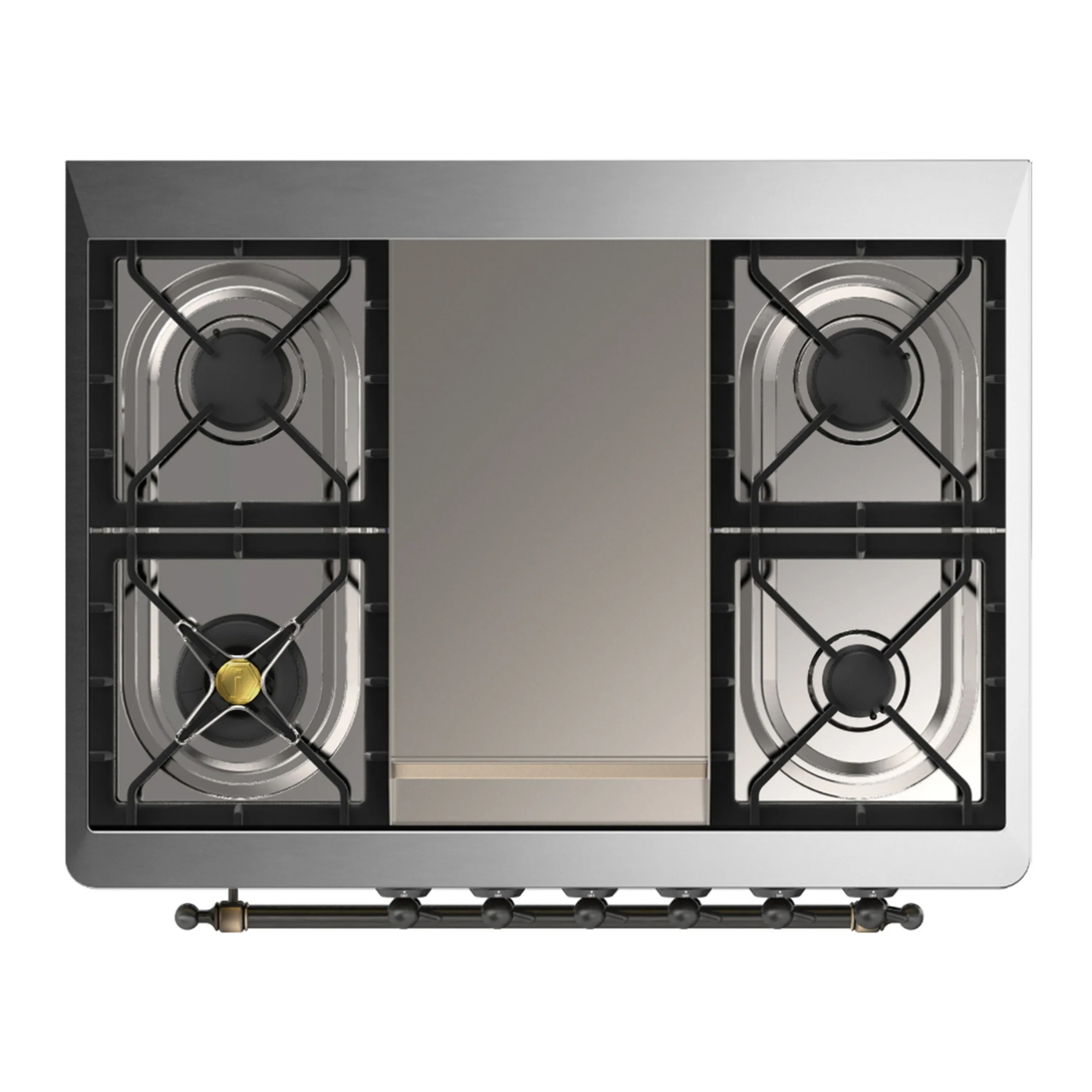 ILVE Majestic III 36-inch Dual Fuel Range with 5 Liquid Propane Burner, Griddle and Solid Door Electric Oven in Glossy Black with Burnished Trim (UM36FQNR3BKBLP) - Image 2