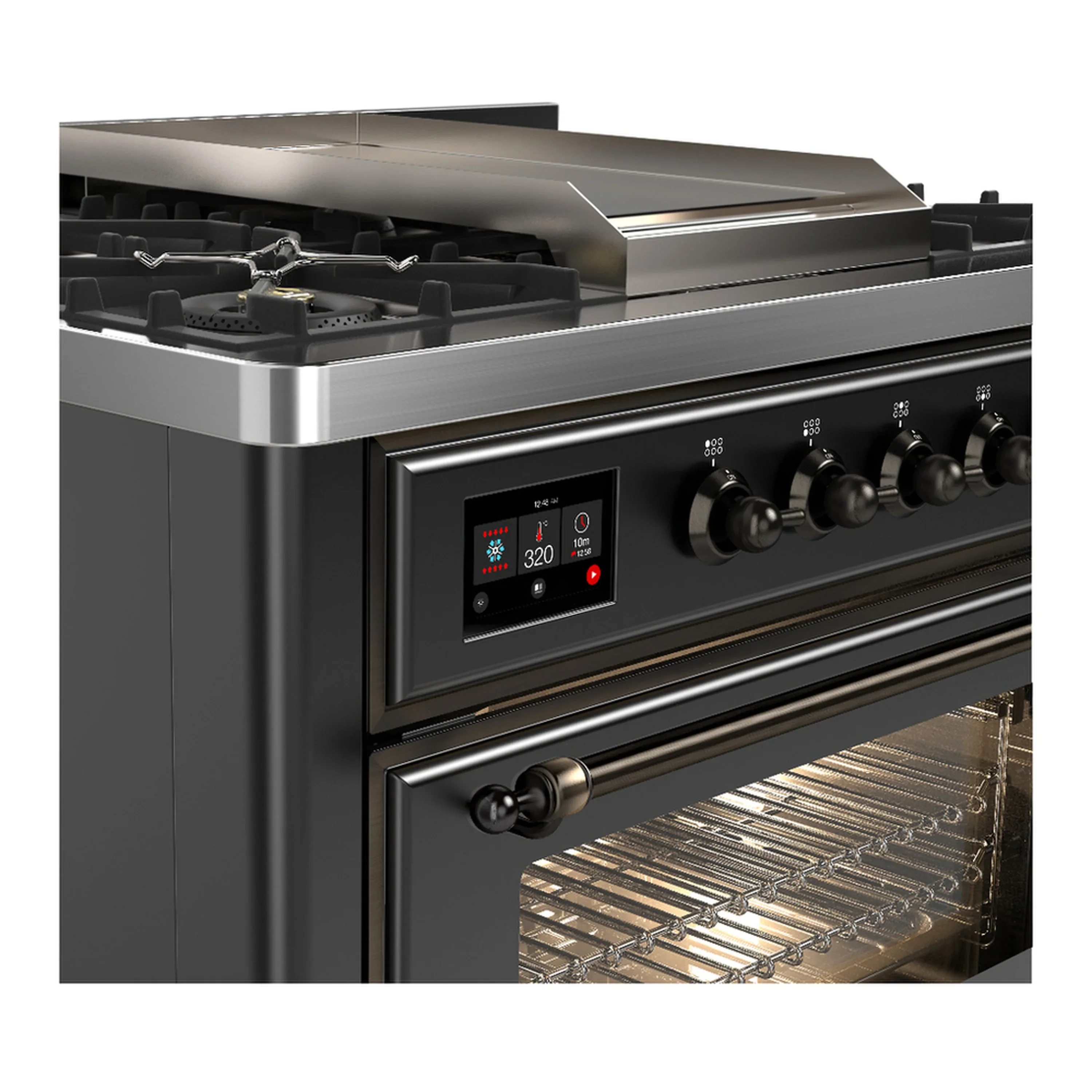 ILVE Majestic III 36-inch Dual Fuel Range with 6 Natural Gas Burner, Griddle and Triple Glass Door Electric Oven in Graphite Matte with Burnished Trim (UM36FNR3MGB) - Image 5