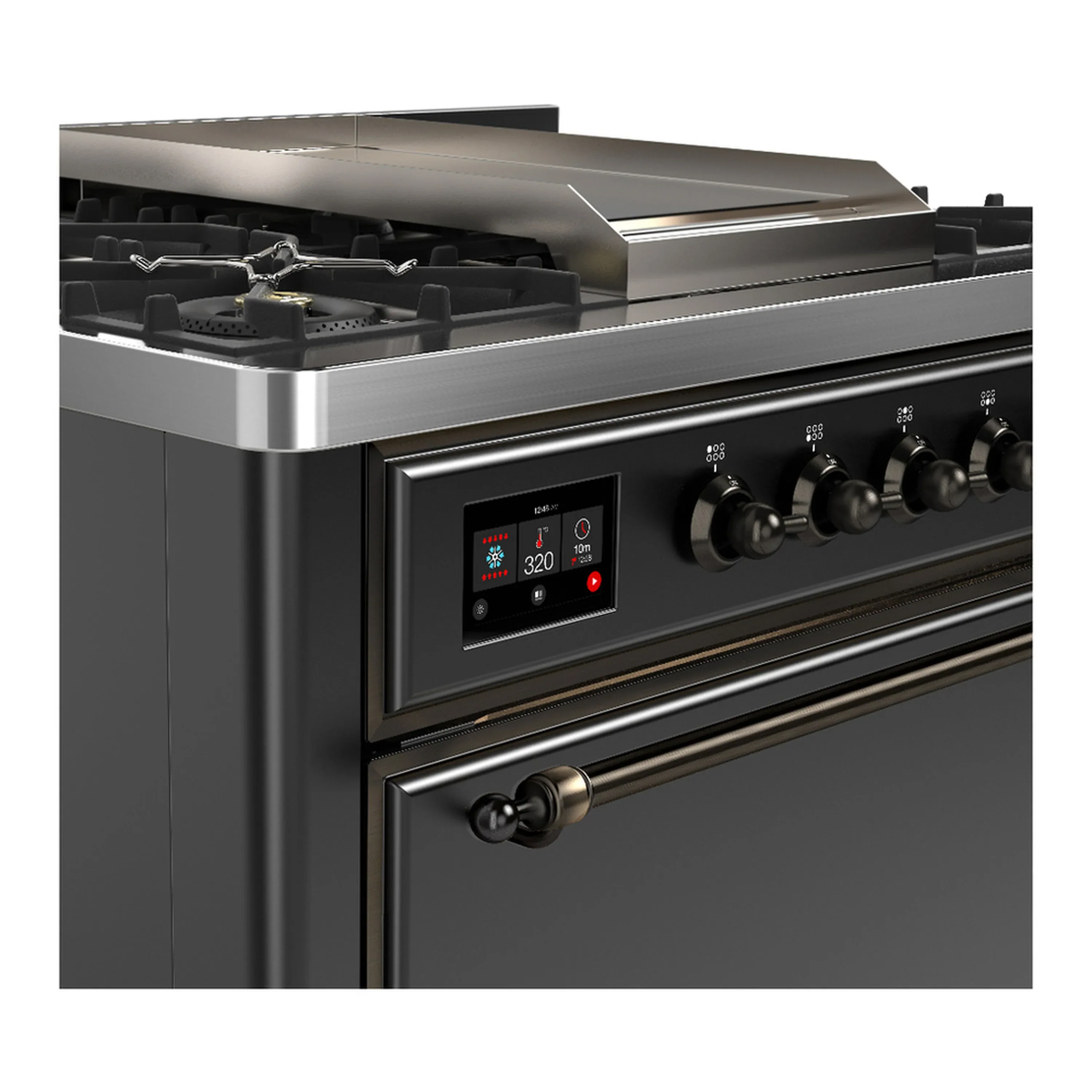 ILVE Majestic III 36-inch Dual Fuel Range with 6 Natural Gas Burner, Griddle and Solid Door Electric Oven in Graphite Matte with Burnished Trim (UM36FQNR3MGB) - Image 5