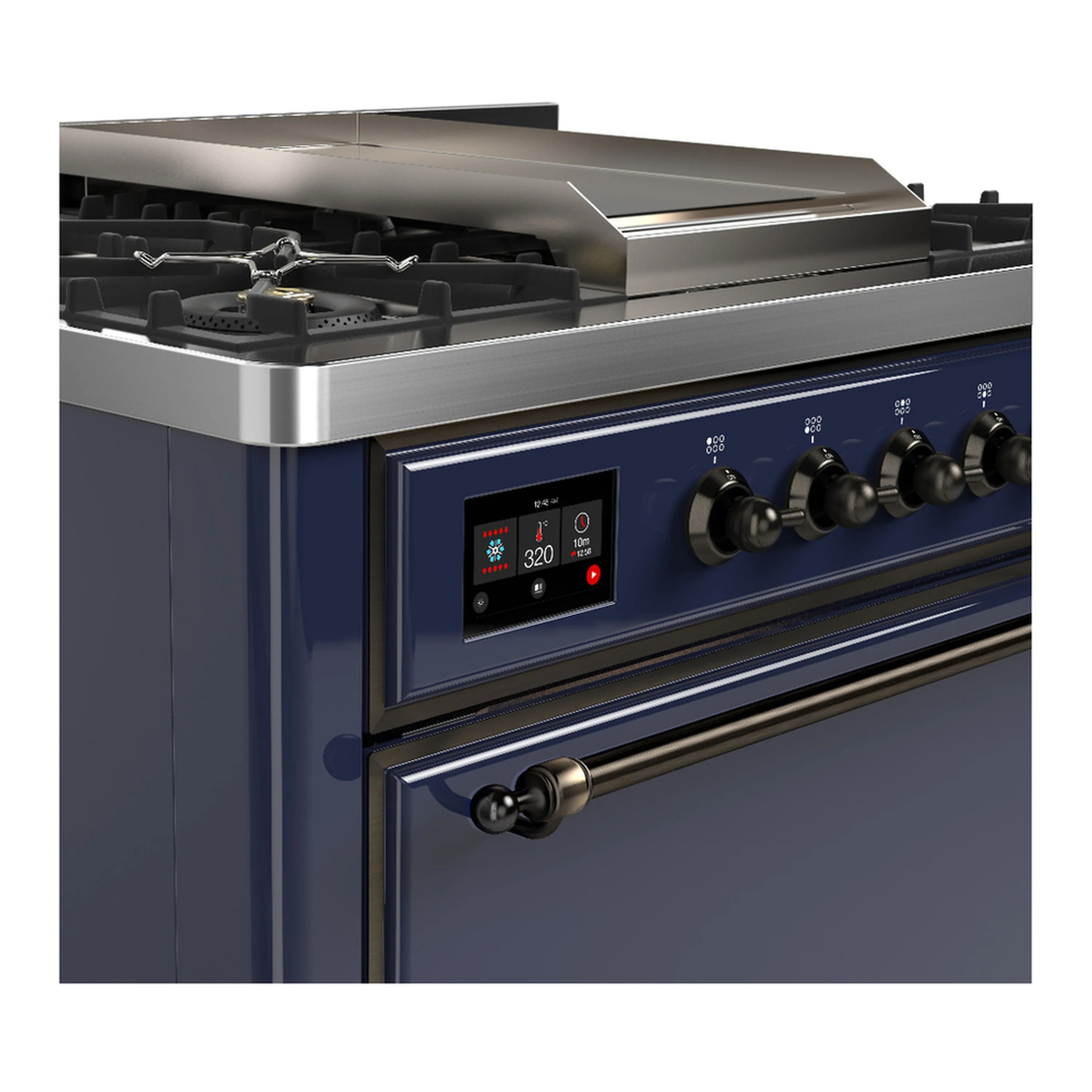 ILVE Majestic III 36-inch Dual Fuel Range with 6 Natural Gas Burner, Griddle and Solid Door Electric Oven in Midnight Blue with Burnished Trim (UM36FQNR3MBB) - Image 5
