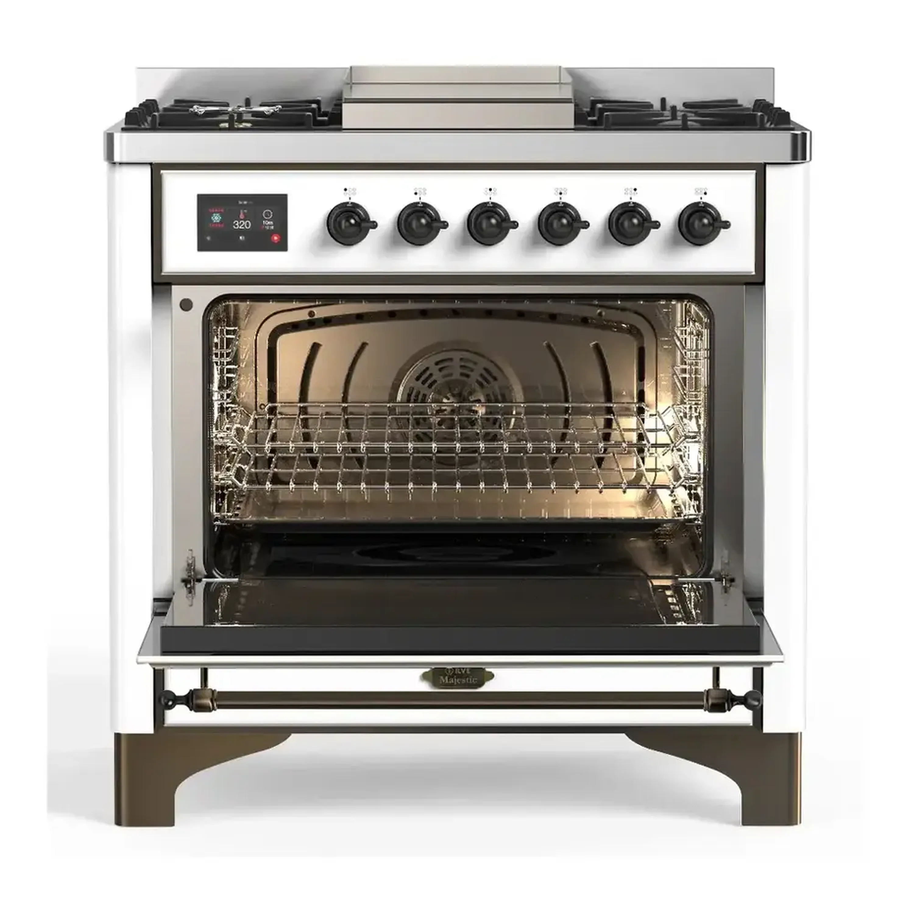 ILVE Majestic III 36-inch Dual Fuel Range with 5 Liquid Propane Burner, Griddle and Triple Glass Door Electric Oven in RAL with Burnished Trim (UM36FNR3RABLP) - Image 3