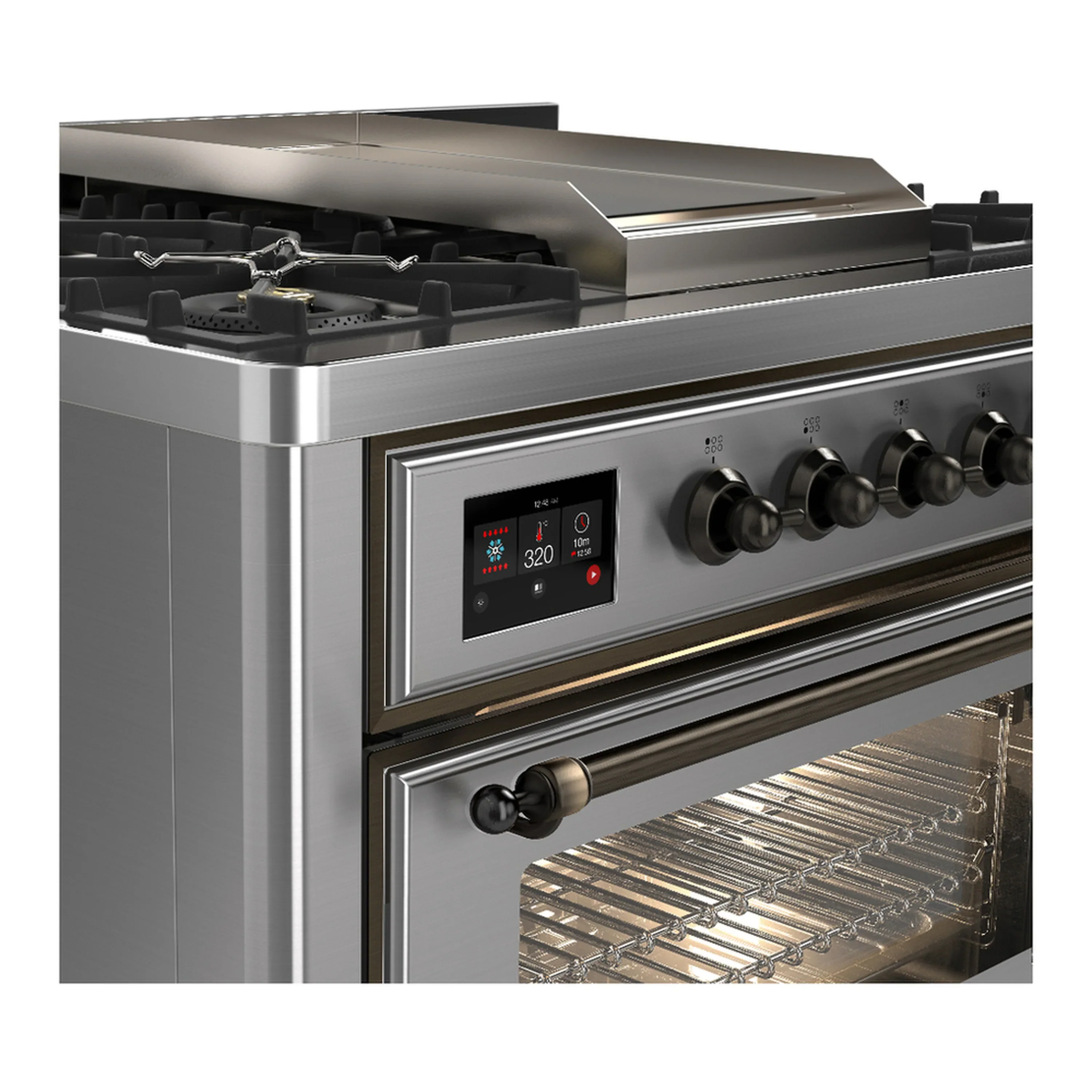 ILVE Majestic III 36-inch Dual Fuel Range with 6 Natural Gas Burner, Griddle and Triple Glass Door Electric Oven in Stainless Steel with Burnished Trim (UM36FNR3SSB) - Image 5