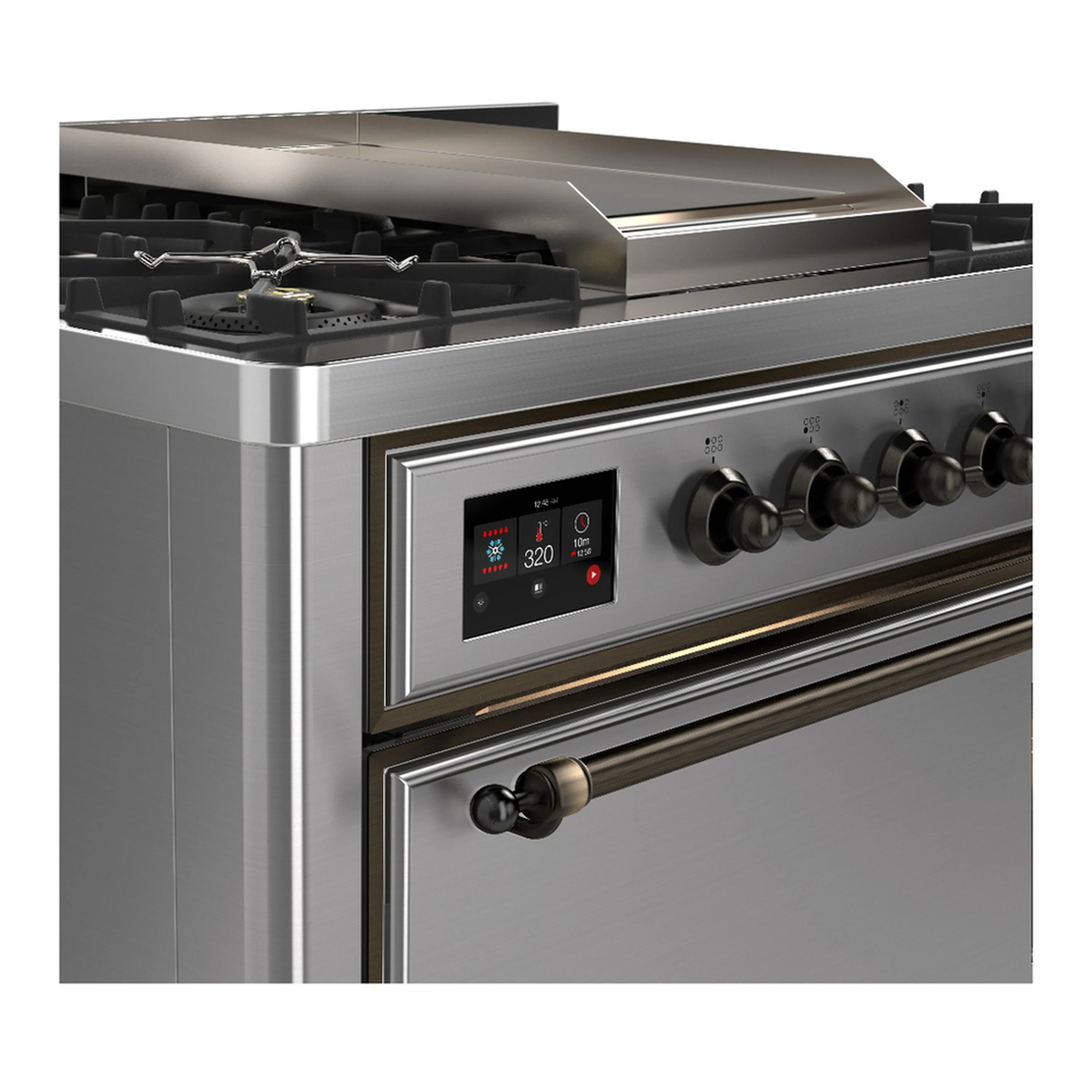 ILVE Majestic III 36-inch Dual Fuel Range with 6 Natural Gas Burner, Griddle and Solid Door Electric Oven in Stainless Steel with Burnished Trim (UM36FQNR3SSB) - Image 5