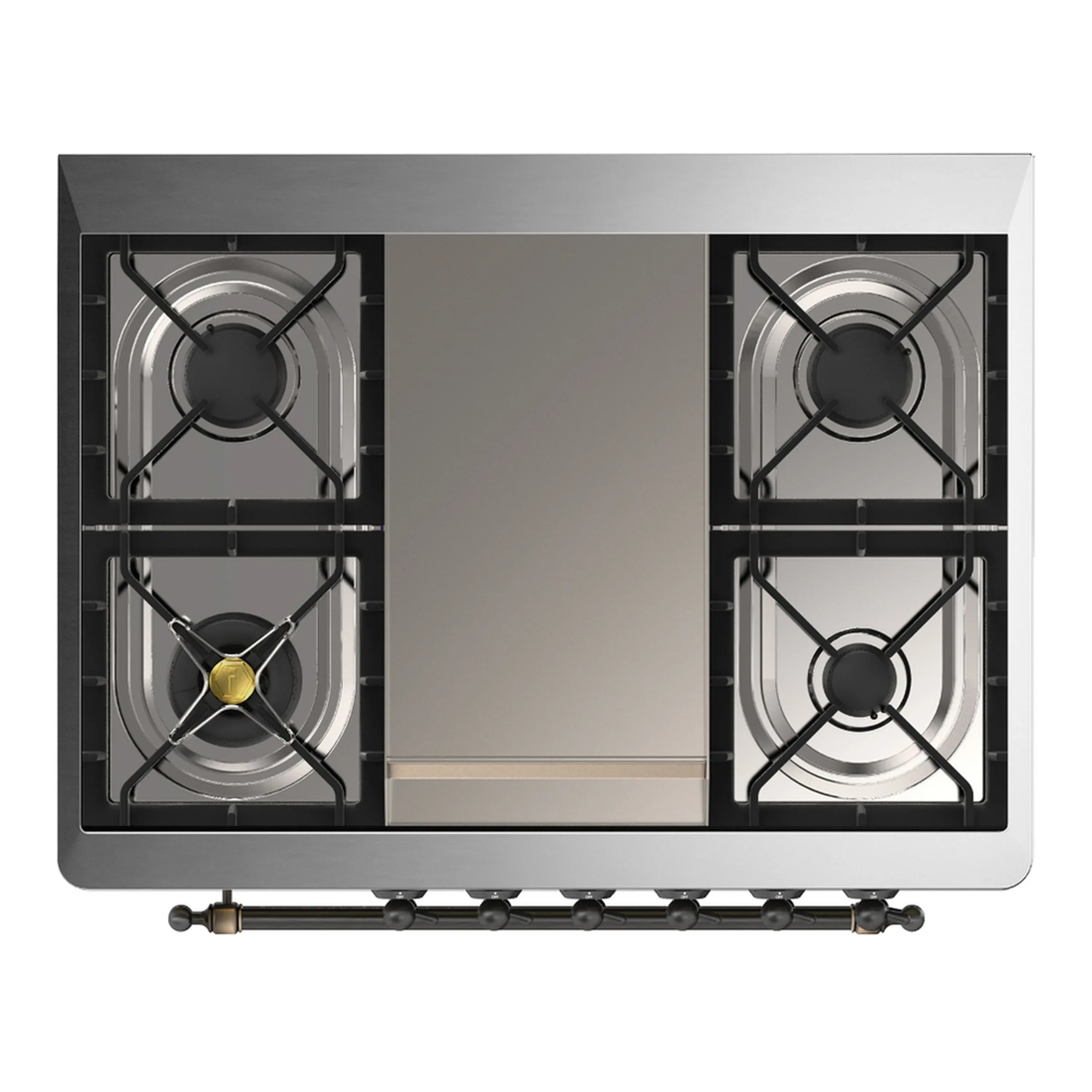 ILVE Majestic III 36-inch Dual Fuel Range with 6 Natural Gas Burner, Griddle and Solid Door Electric Oven in White with Burnished Trim (UM36FQNR3WHB) - Image 2
