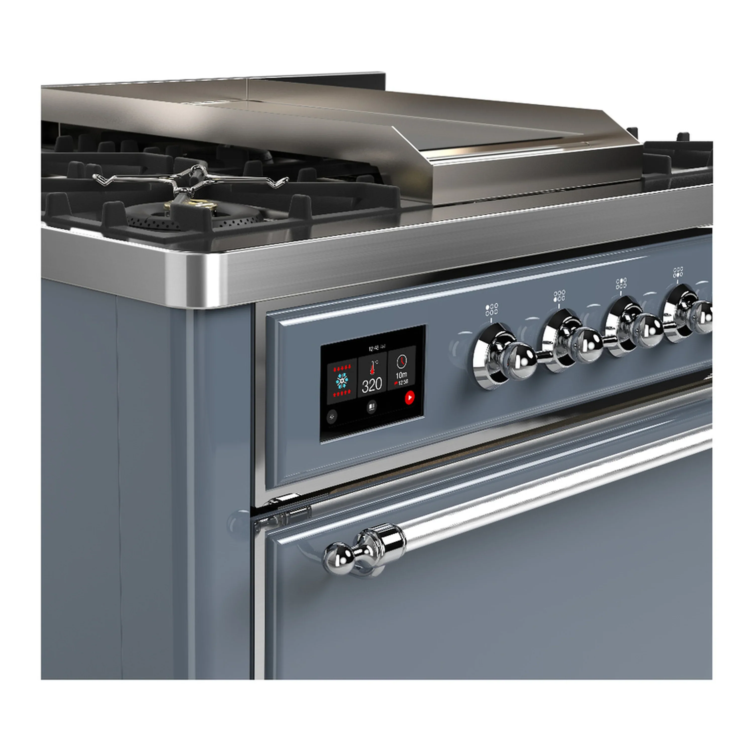 ILVE Majestic III 36-inch Dual Fuel Range with 6 Natural Gas Burner, Griddle and Solid Door Electric Oven in Blue Grey with Chrome Trim (UM36FQNR3BGC) - Image 5