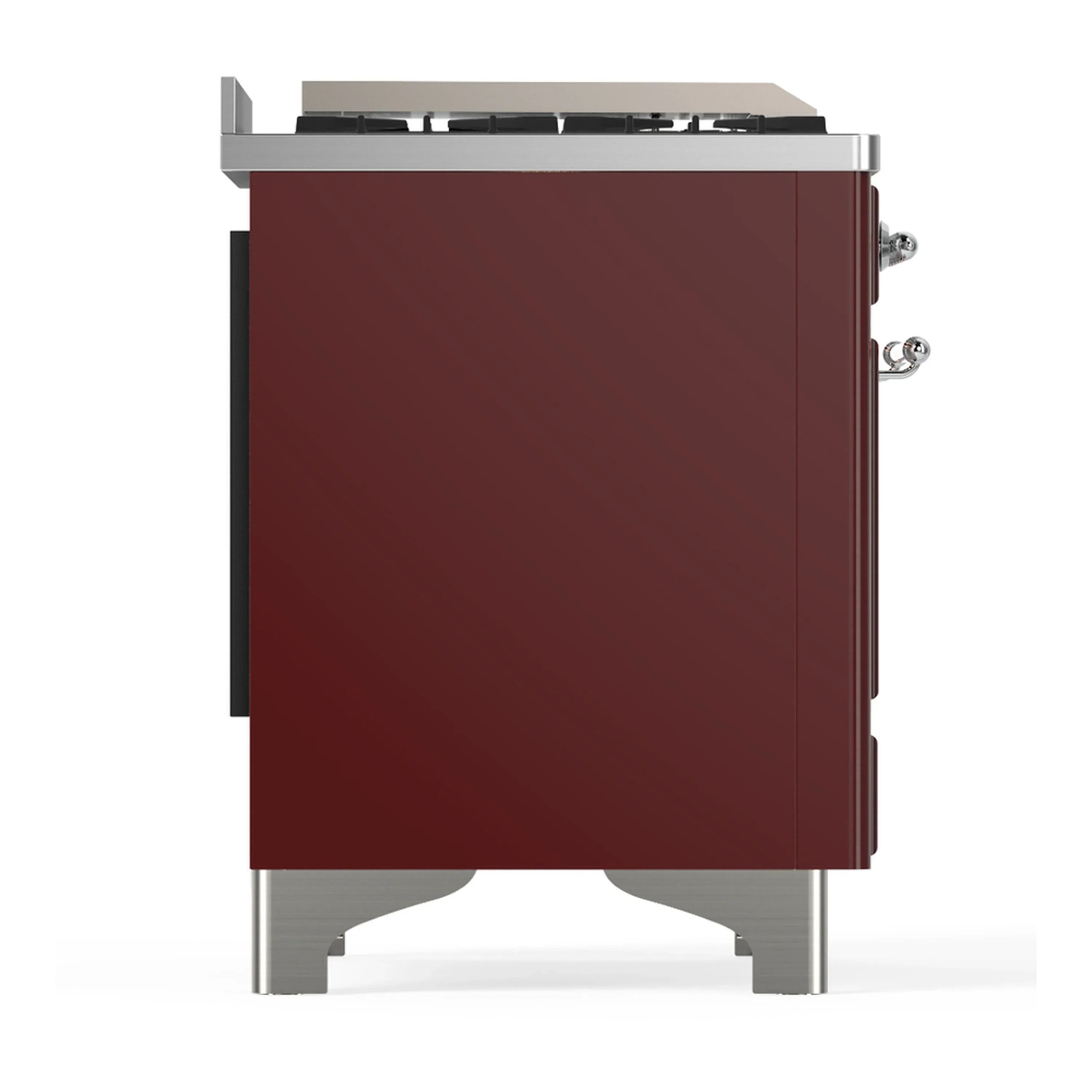ILVE Majestic III 36-inch Dual Fuel Range with 6 Natural Gas Burner, Griddle and Solid Door Electric Oven in Burgundy with Chrome Trim (UM36FQNR3BUC) - Image 7