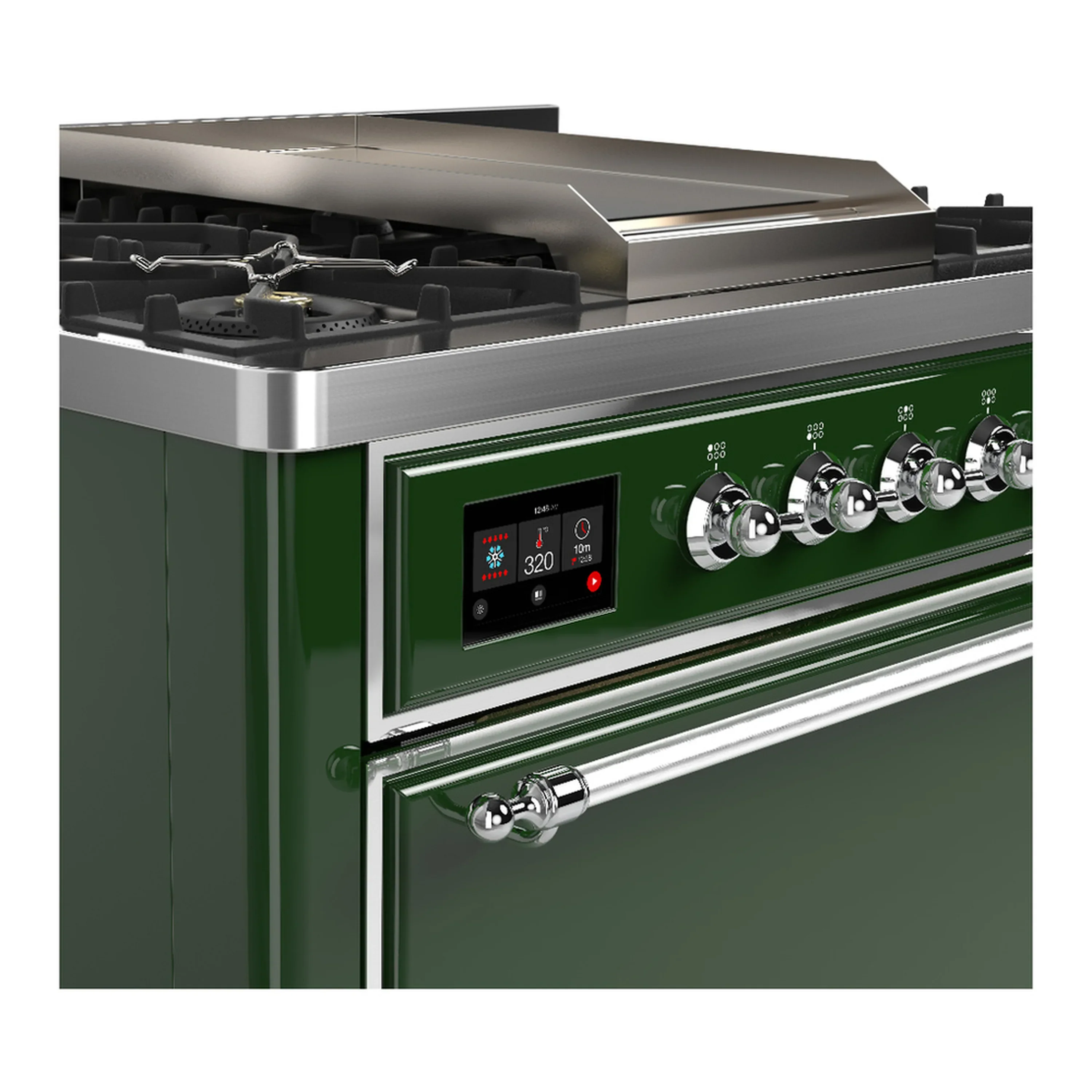ILVE Majestic III 36-inch Dual Fuel Range with 5 Liquid Propane Burner, Griddle and Solid Door Electric Oven in Emerald Green with Chrome Trim (UM36FQNR3EGCLP) - Image 5